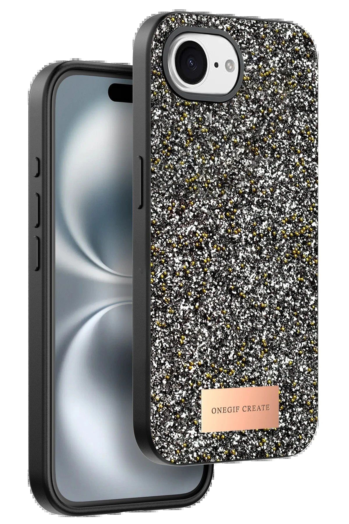 CepteToptan Onegif Apple iPhone 16E Bright Simli Kapak - Gümüş