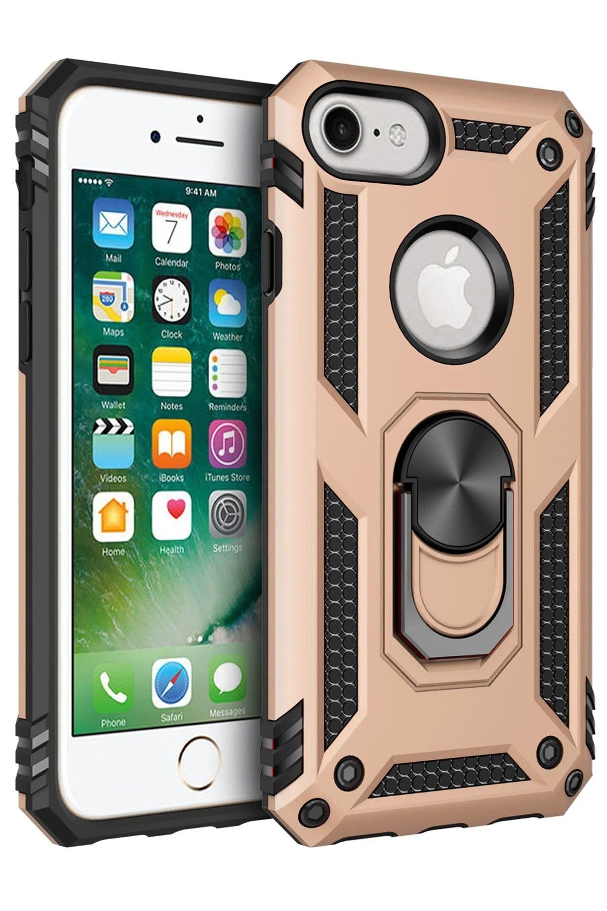 CepteToptan Newface iPhone 7 Kılıf Sofya Yüzüklü Silikon Kapak - Gold