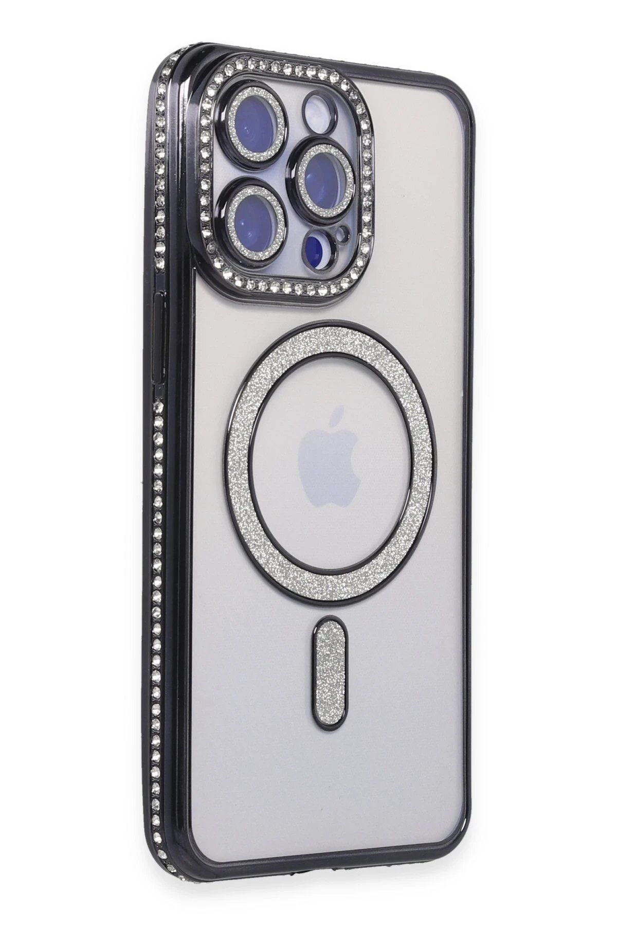 CepteToptan Newface iPhone 14 Pro Max Kılıf Joke Simli Magneticsafe Kılıf - Siyah