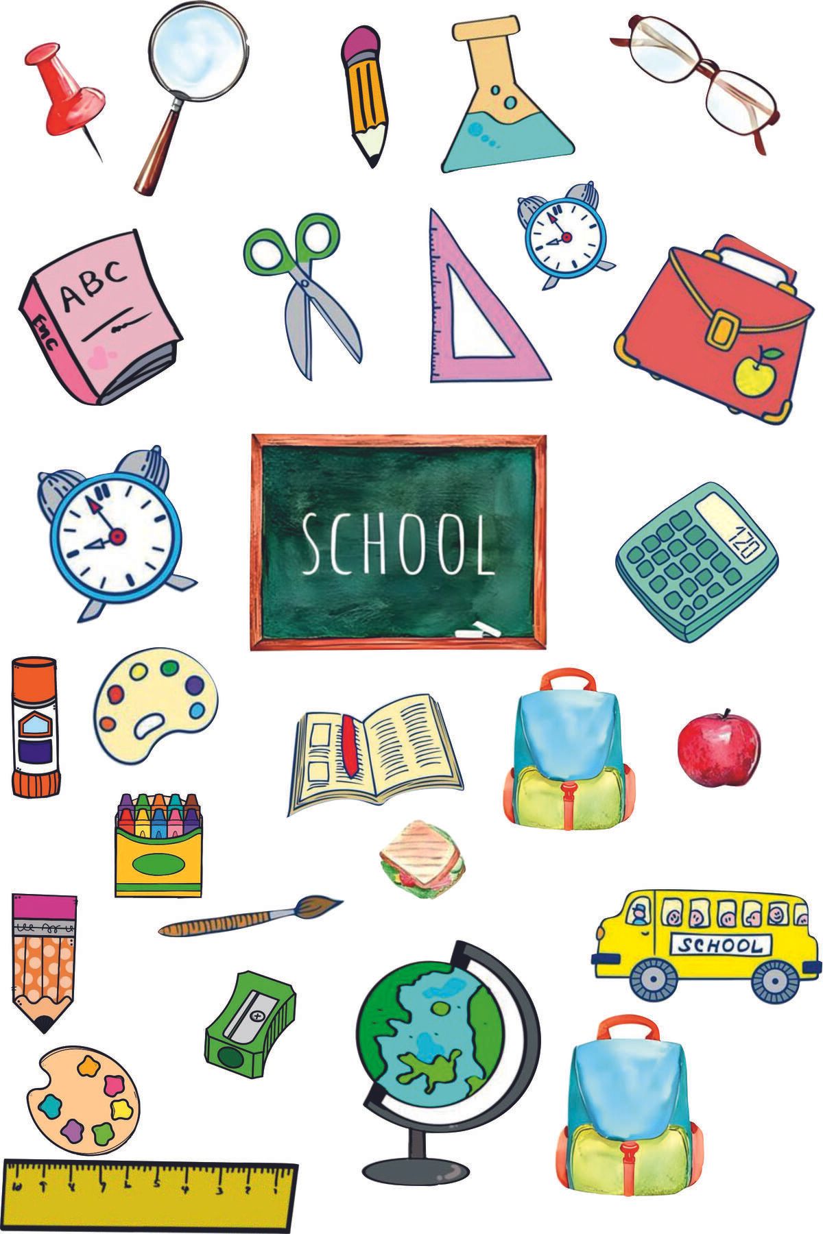 Tasarım Okul Temalı Sticker Seti/bullet Journal, Seyahat, Laptop, Scrapbook, Ajanda, Defter Için
