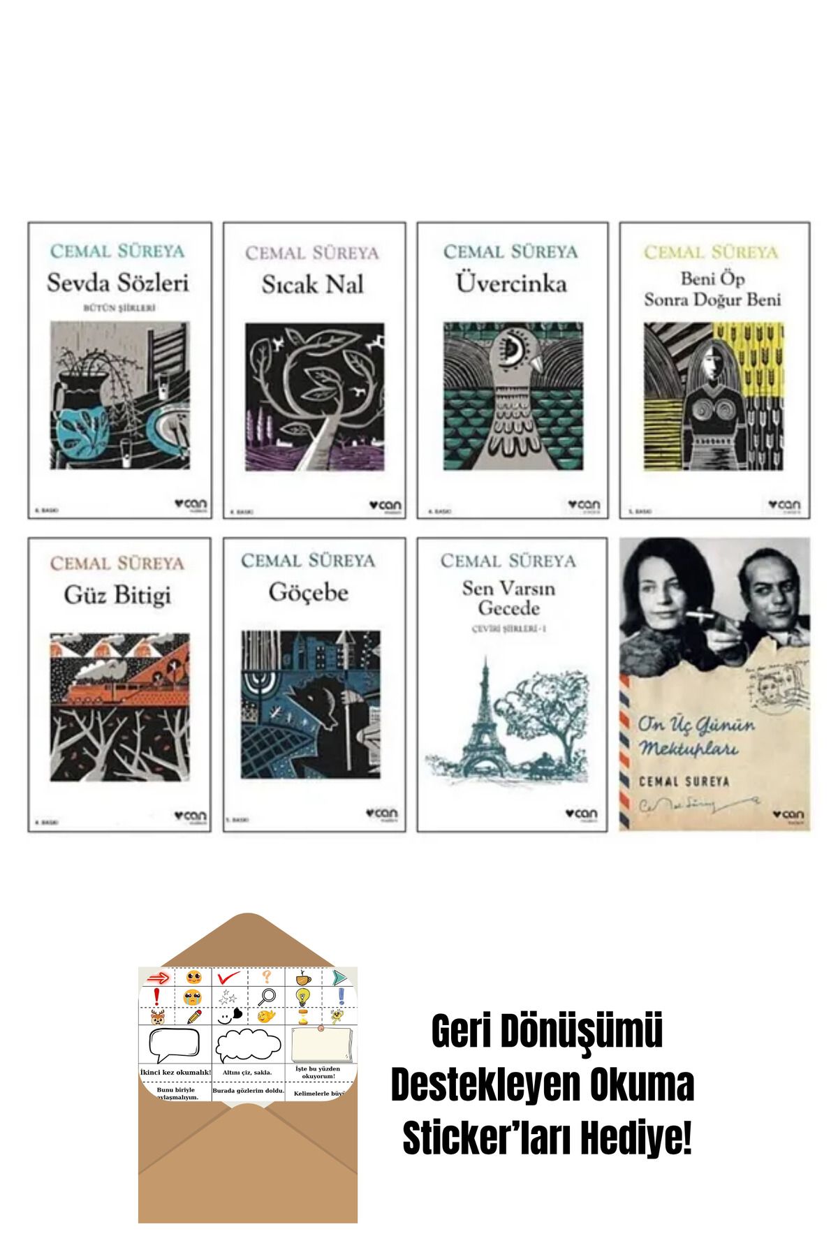 Can Yayınları Cemal Süreya 8 Kitap Set + Okuma Sticker'ları