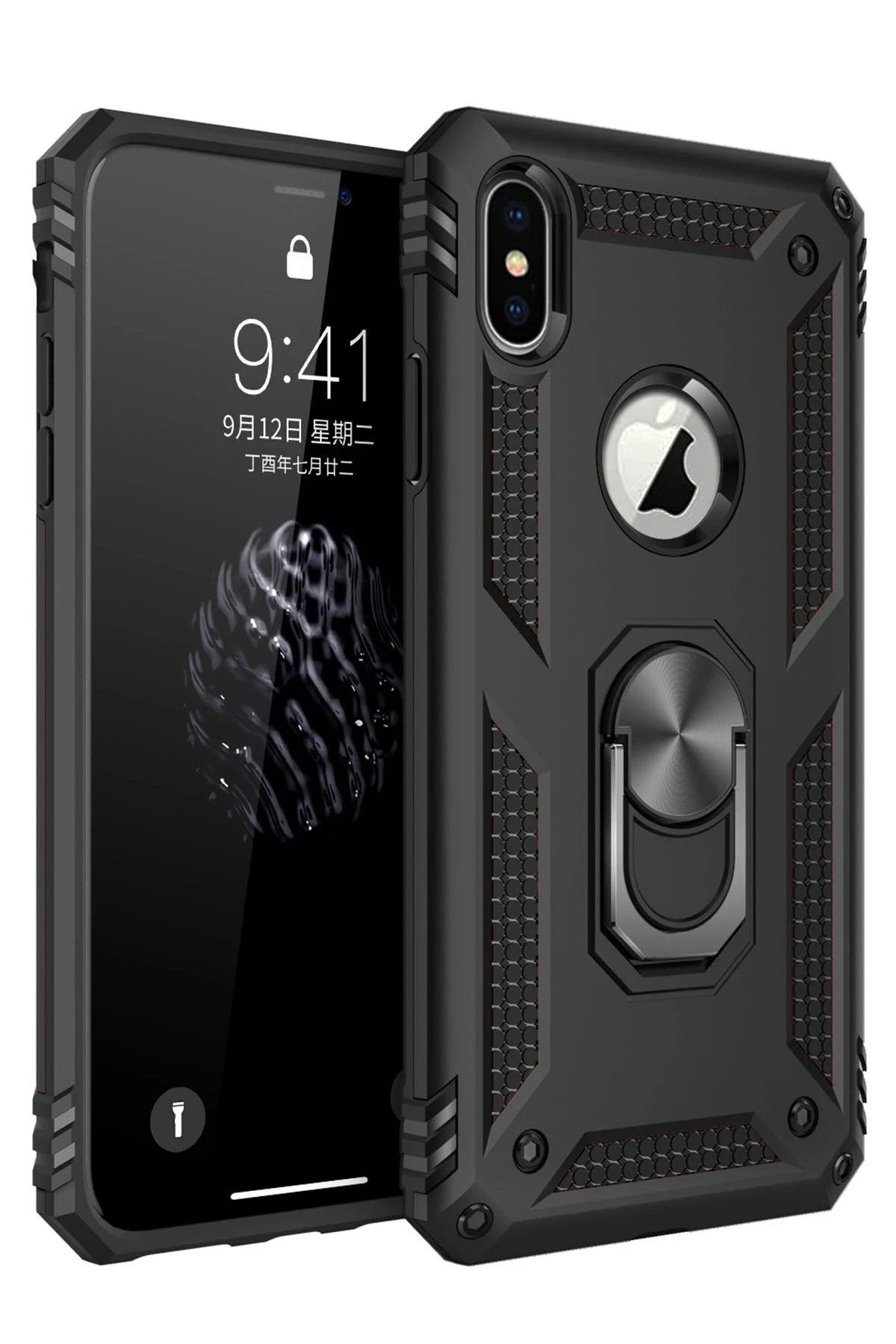 CepteToptan Newface iPhone XS Max Kılıf Sofya Yüzüklü Silikon Kapak - Siyah