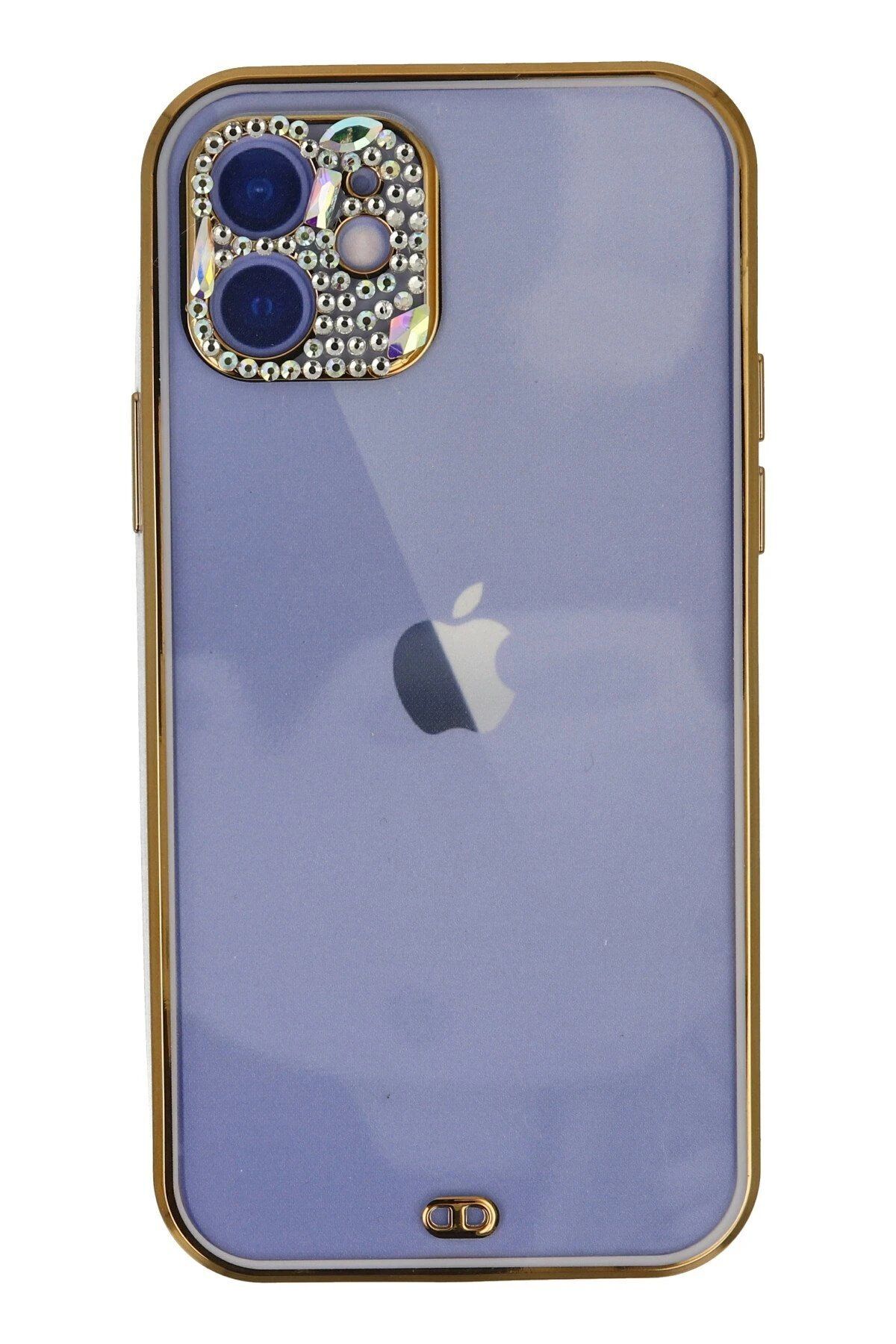 CepteToptan Newface iPhone 12 Kılıf Liva Taşlı Silikon - Mor