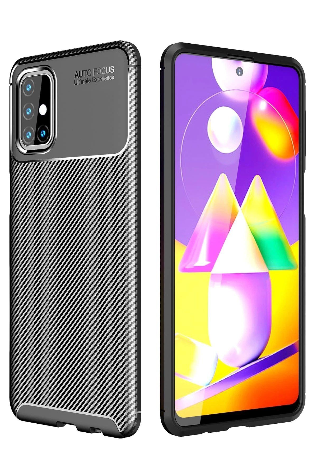 Toptan Bulurum Newface Samsung Galaxy M31S Kılıf Auto Focus Karbon Kapak - Siyah