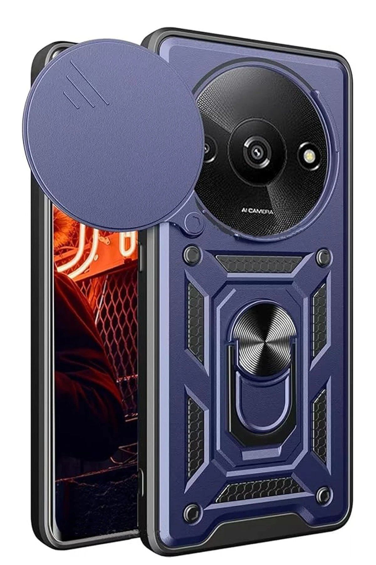 CepteToptan Newface Xiaomi Redmi A3 4G Kılıf Pars Lens Yüzüklü Silikon - Lacivert