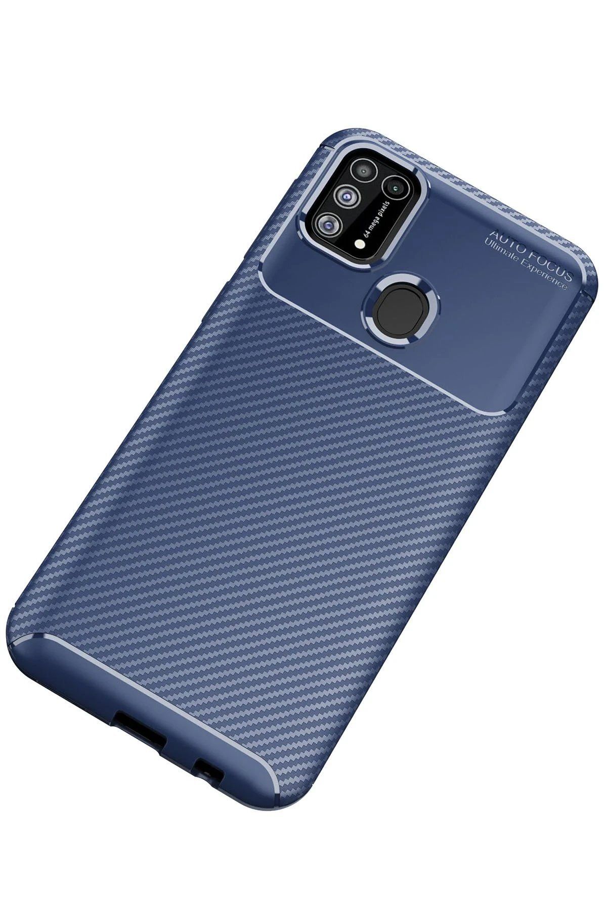 CepteToptan Newface Samsung Galaxy M31 Kılıf Auto Focus Karbon Kapak - Lacivert
