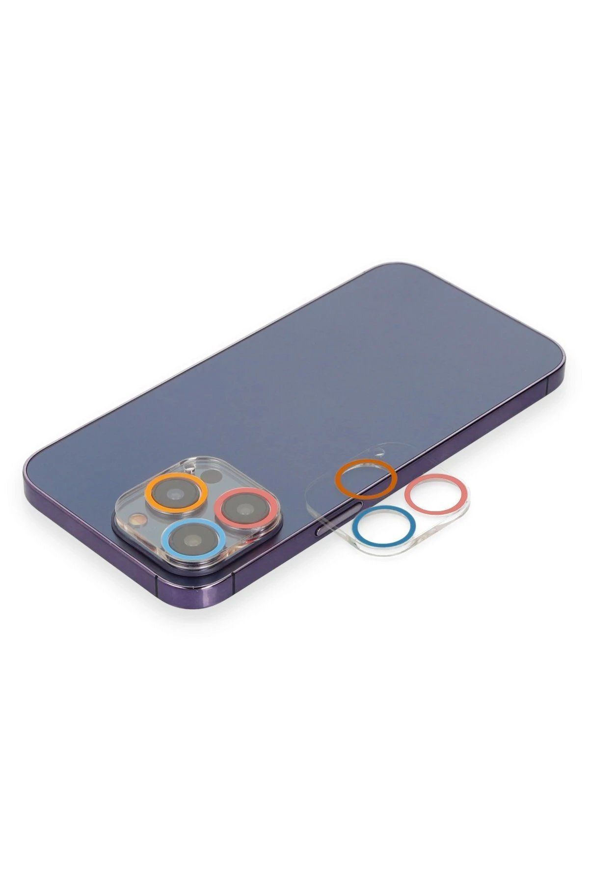 CepteToptan Newface iPhone 13 Pro Uyumlu Renkli Kamera Lens Koruma Cam - Pembe-Mavi
