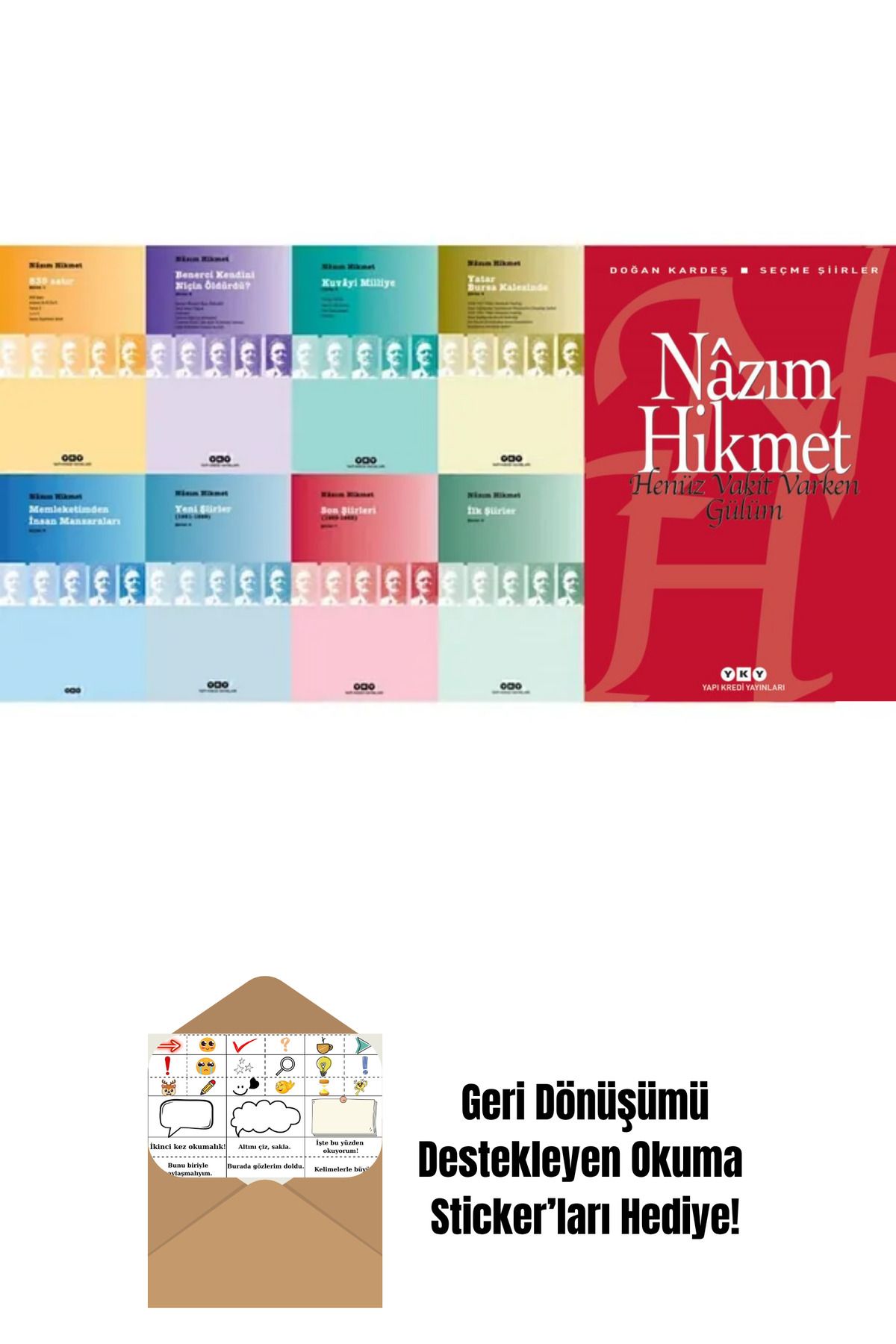 Yapı Kredi Yayınları Nazım Hikmet Bütün Şiirleri 9 Kitap Set + Okuma Sticker'ları