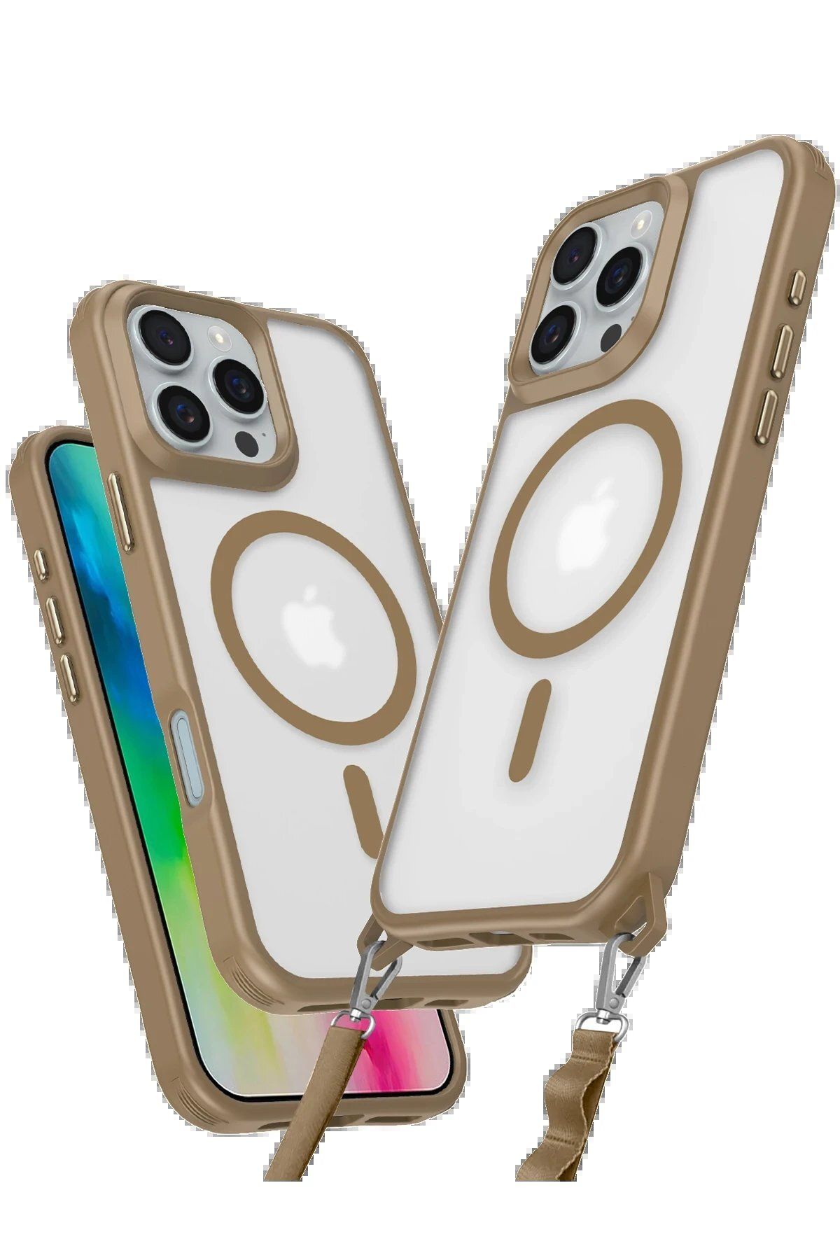 CepteToptan Newface iPhone 16 Pro Kılıf Enka Magsafe Silikon Kılıf - Desert