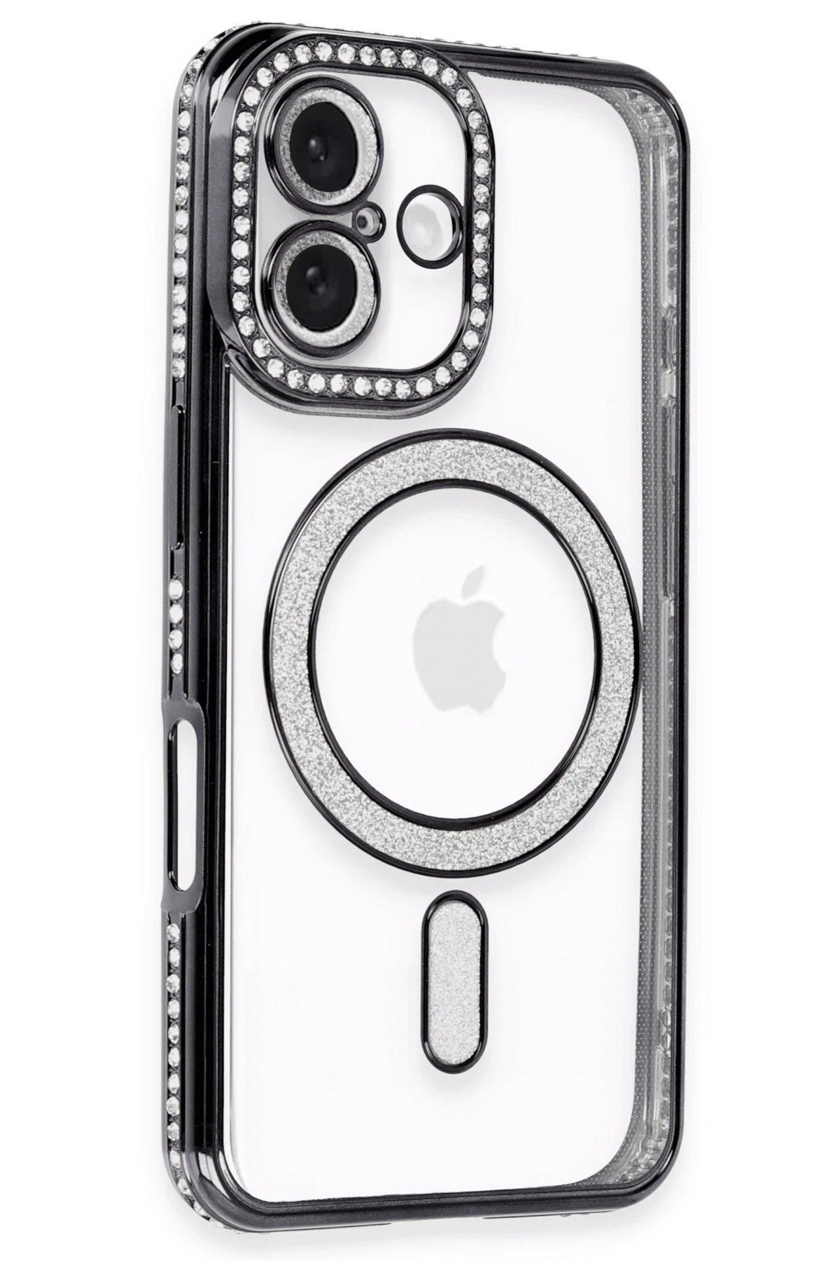 CepteToptan Newface iPhone 16 Kılıf Joke Simli Magneticsafe Kılıf - Siyah
