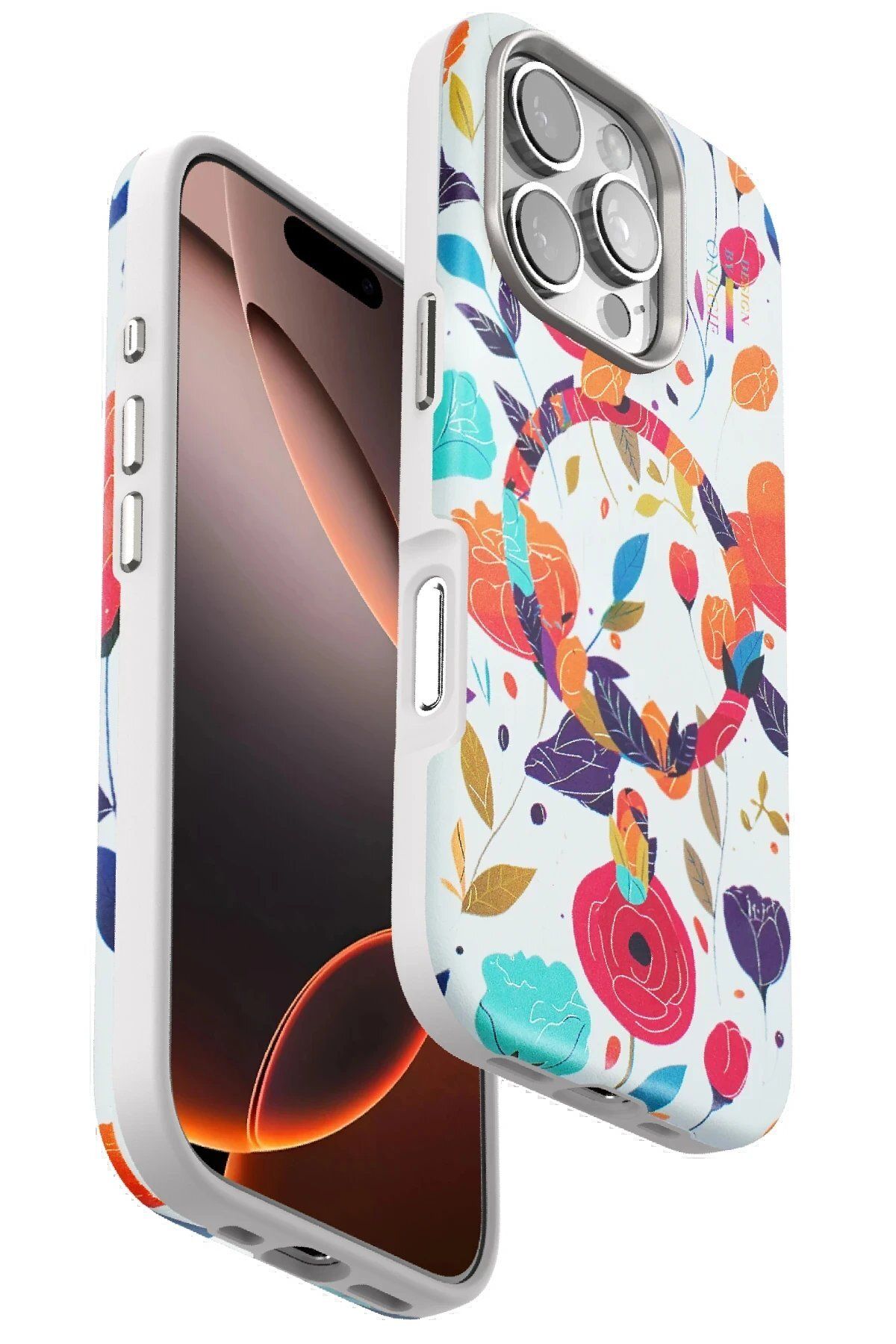 CepteToptan Onegif iPhone 16 Pro Flower Series Magsafe Kapak - Beyaz