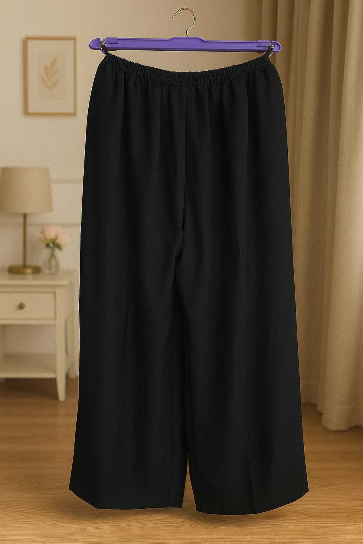 MU PRATOR kadın beli lastikli bol paça saten pantolon
