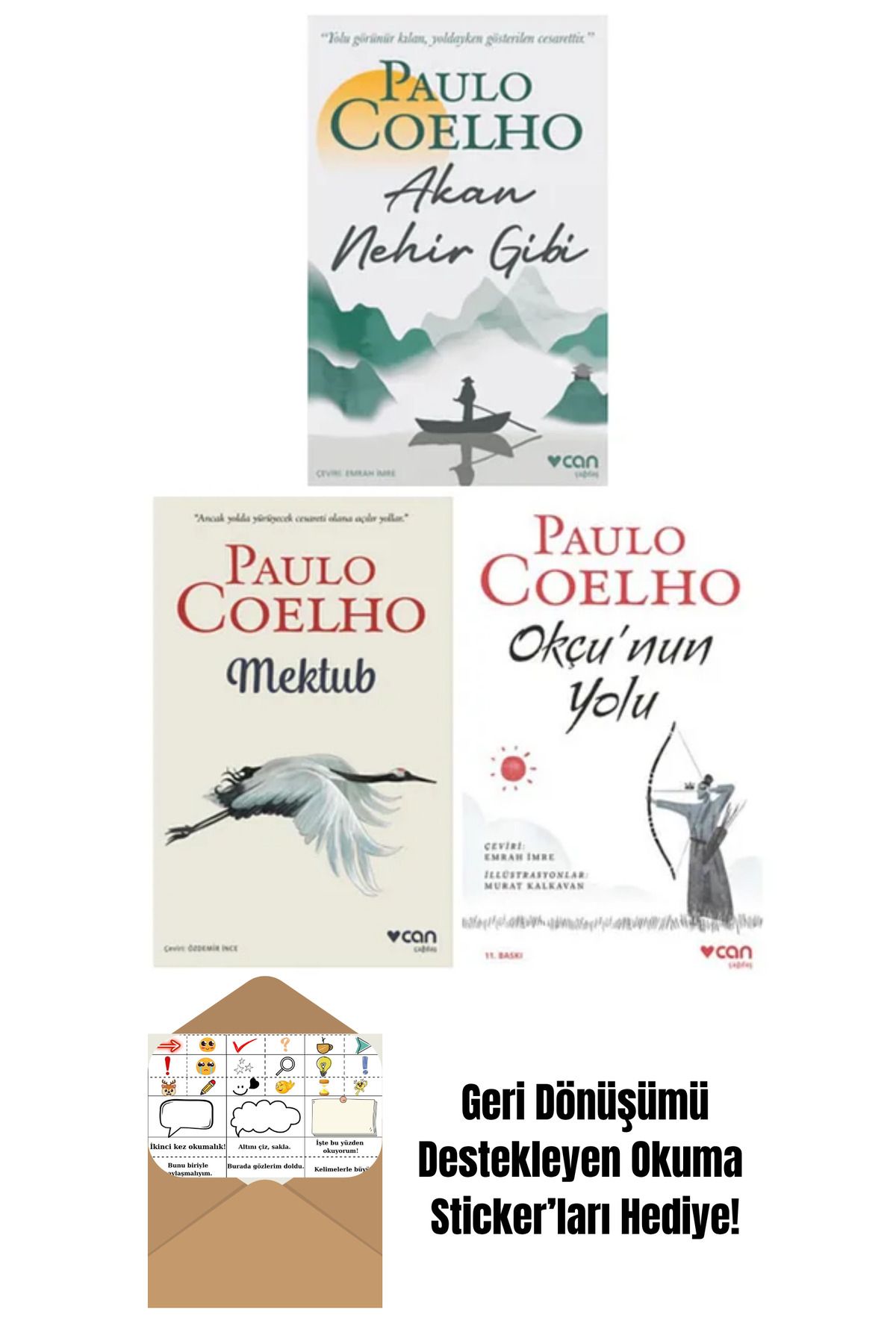 Can Yayınları Akan Nehir Gibi + Mektub + Okçunun Yolu 3 Kitap Set + Okuma Sticker'ları