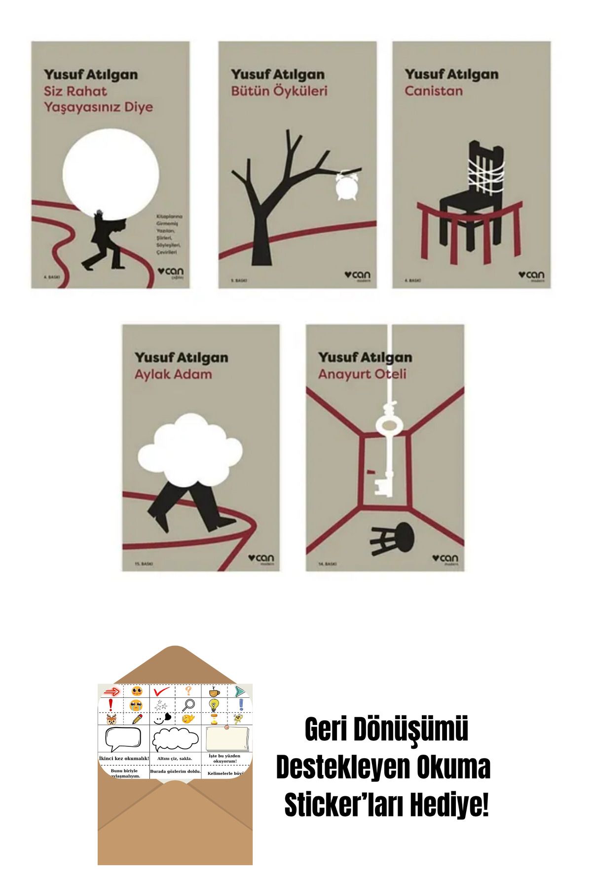 Can Yayınları Yusuf Atılgan 5 Kitap Set + Okuma Sticker'ları