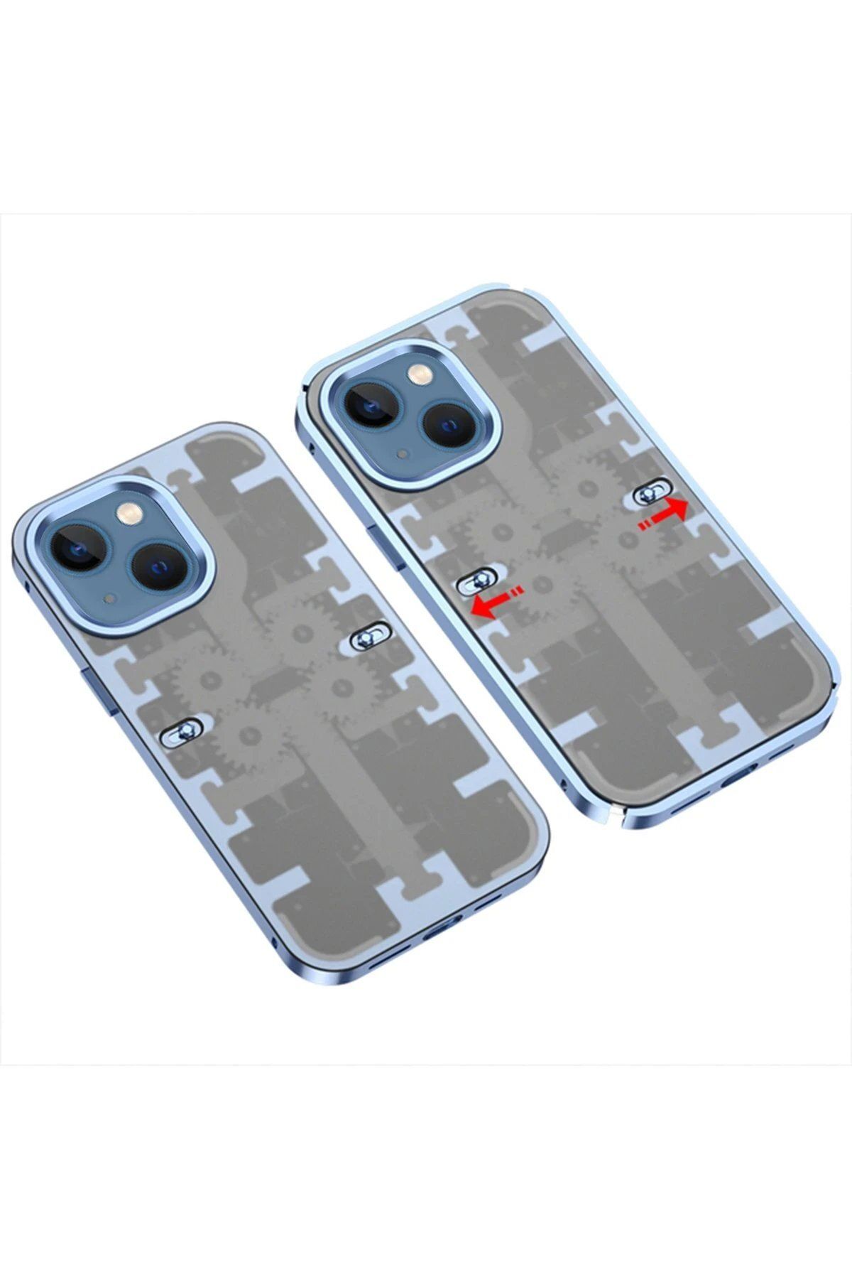 CepteToptan Newface iPhone 14 Kılıf Mekanik Bumper Kapak - Mavi