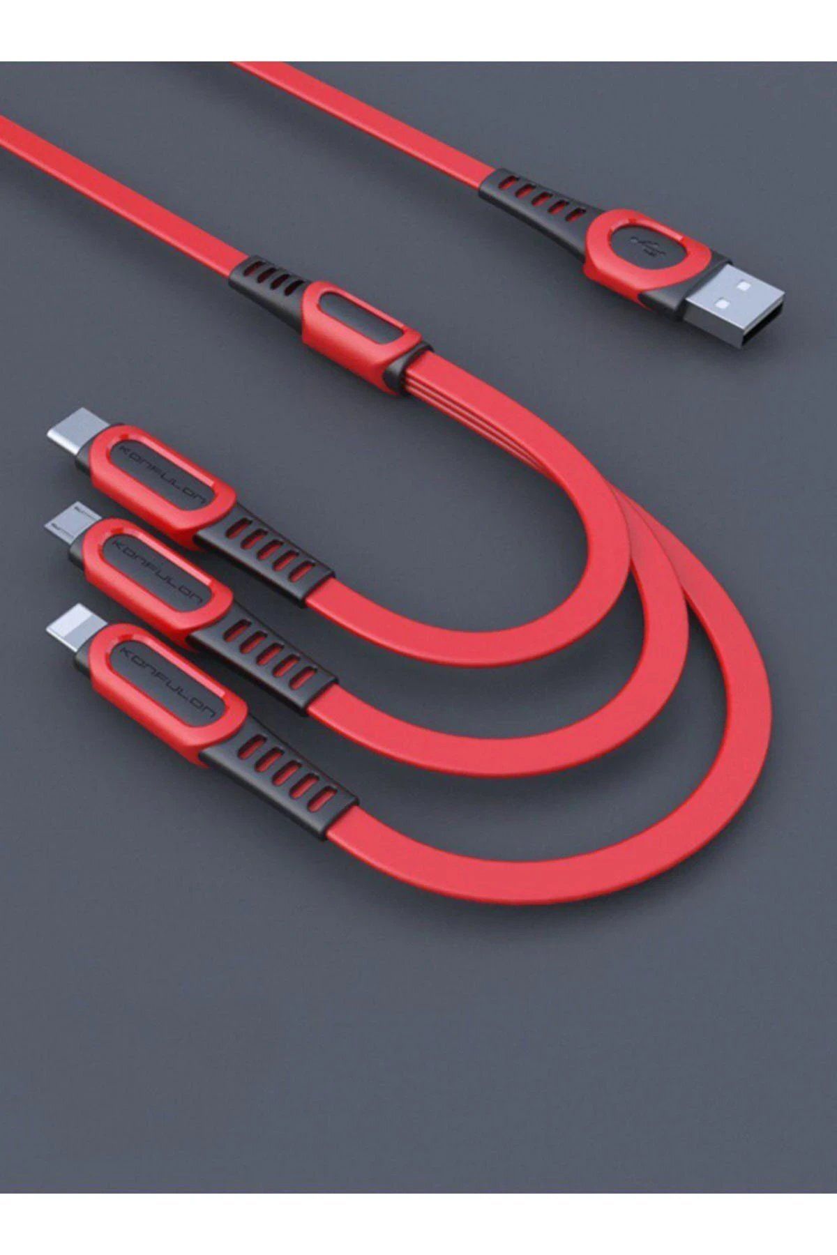 CepteToptan Konfulon DC19 3in1 USB Kablo 1.3M 3A - Kırmızı