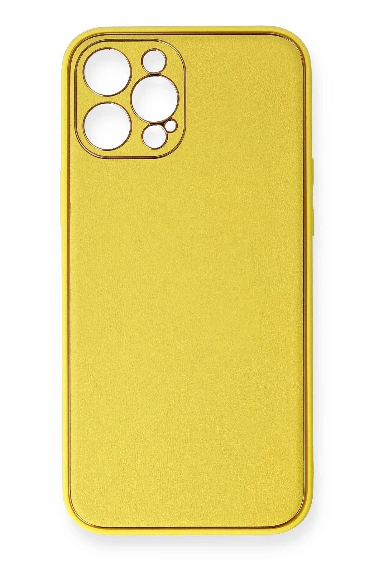 CepteToptan Newface iPhone 12 Pro Max Kılıf Coco Deri Silikon Kapak - Sarı