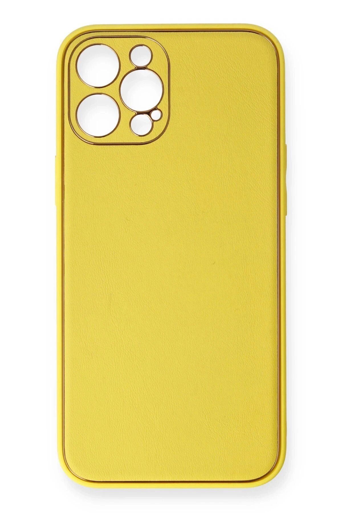 CepteToptan Newface iPhone 12 Pro Kılıf Coco Deri Silikon Kapak - Sarı