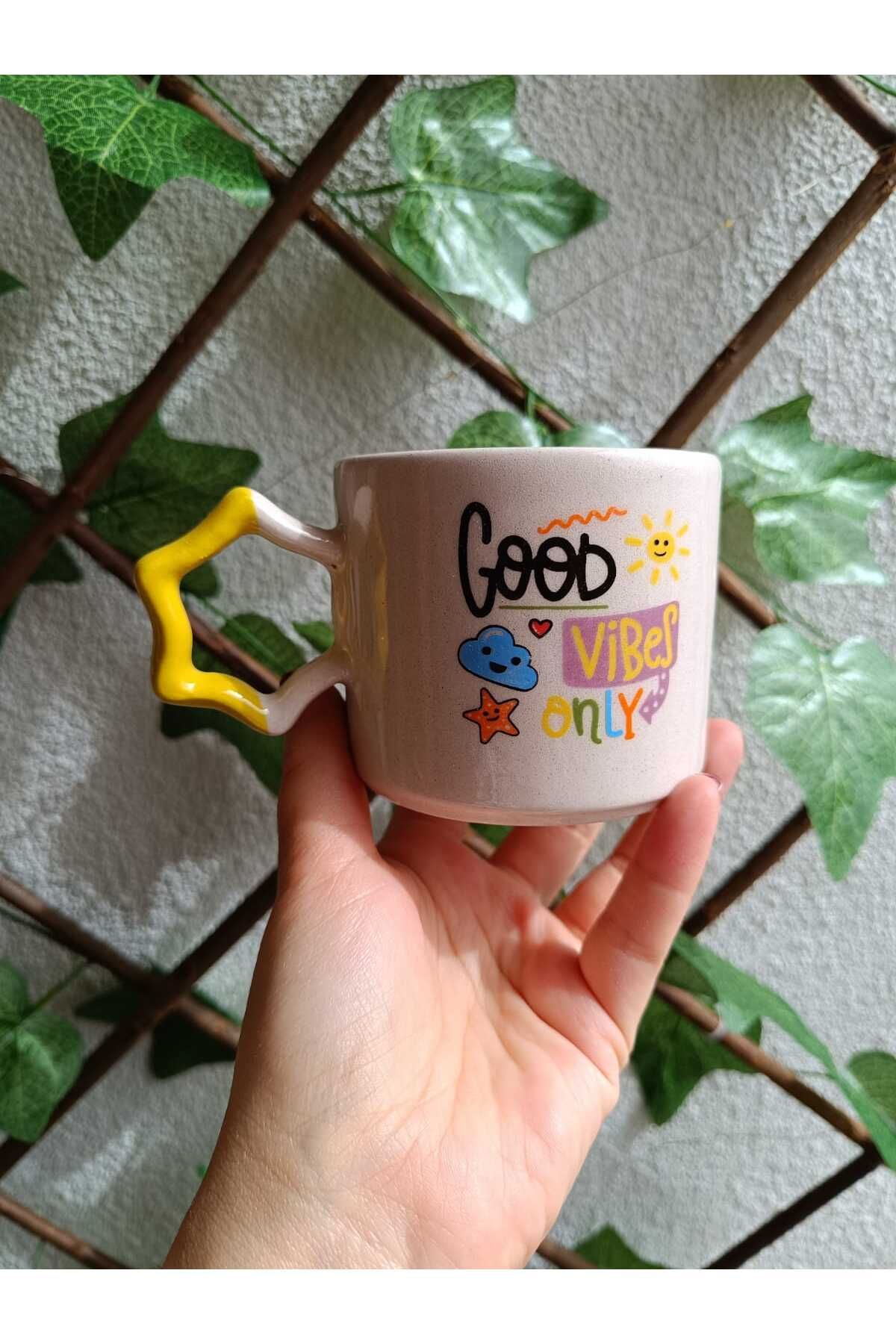 Fallinlove Good Vibes Only Mottolu Yıldız Kulp Kupa