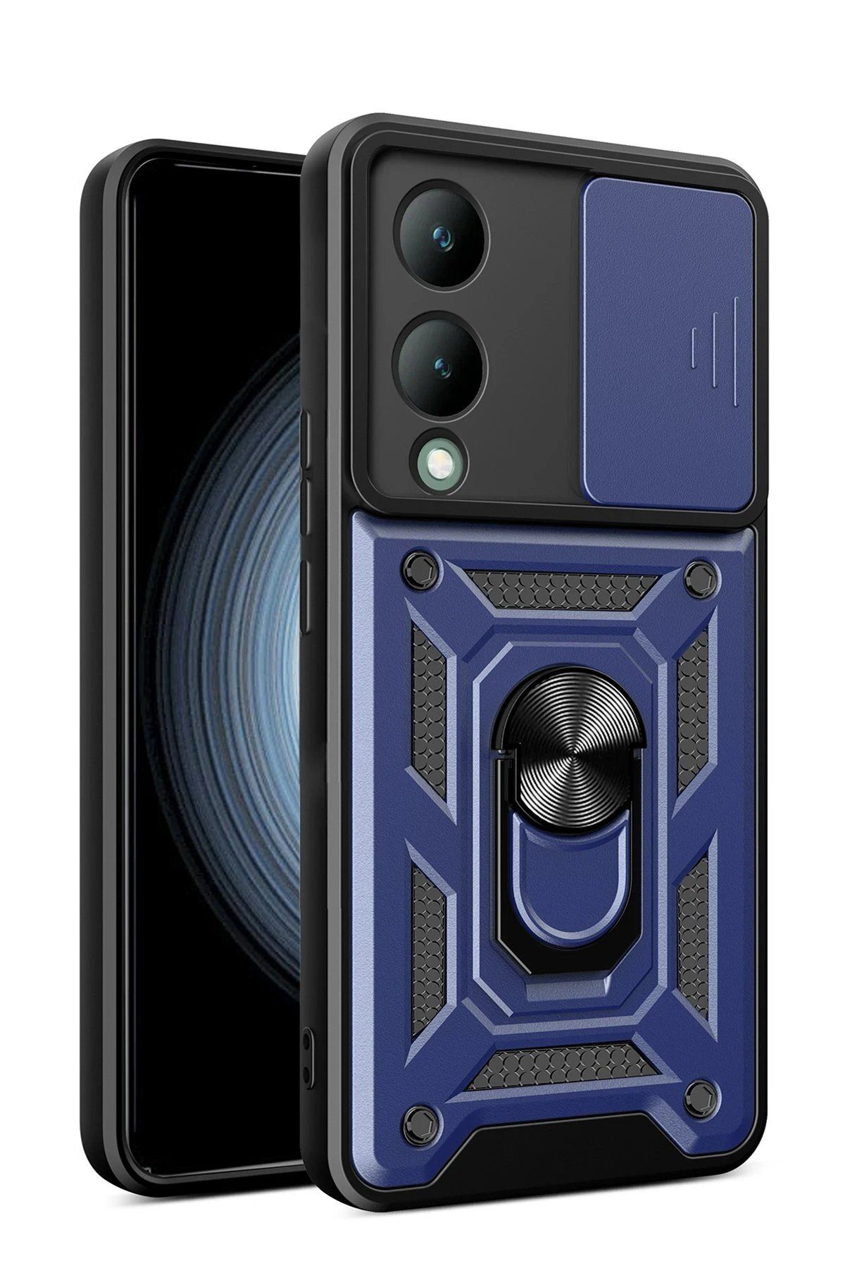 CepteToptan Newface Vivo Y17S Kılıf Pars Lens Yüzüklü Silikon - Lacivert
