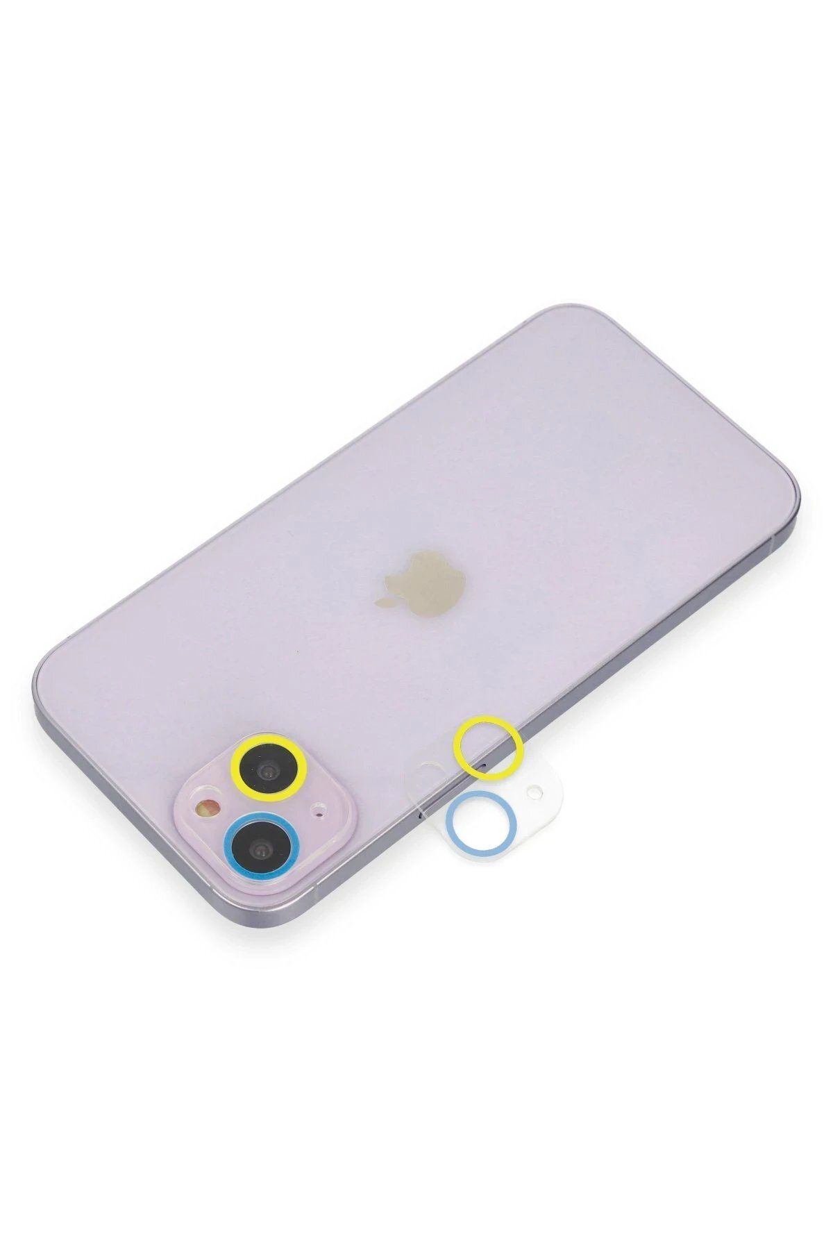 CepteToptan Newface iPhone 14 Renkli Kamera Lens Koruma Cam - Sarı-Mavi