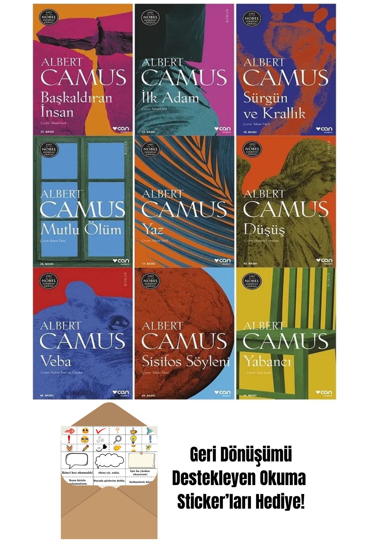 Can Yayınları Albert Camus 9 Kitap Set + Okuma Sticker'ları