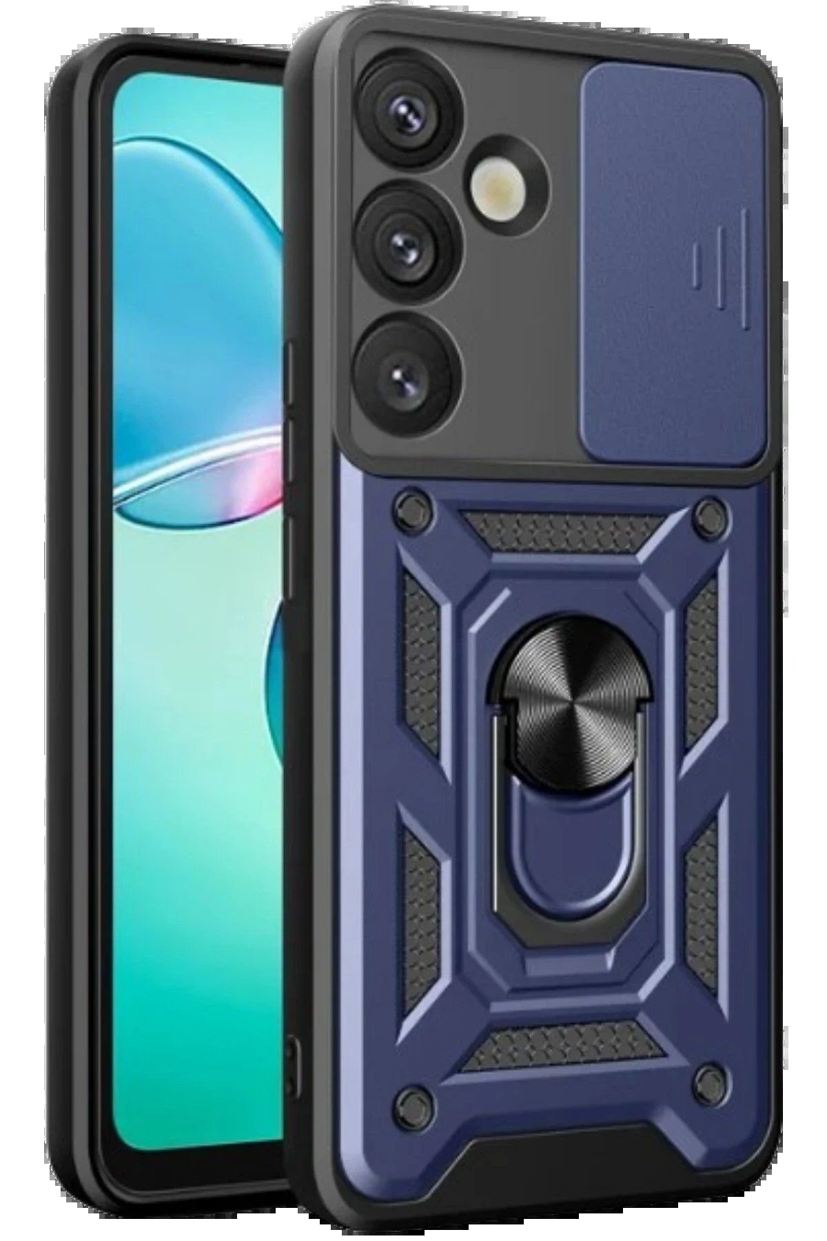 CepteToptan Newface Samsung Galaxy S25 Plus Kılıf Pars Lens Yüzüklü Silikon - Lacivert