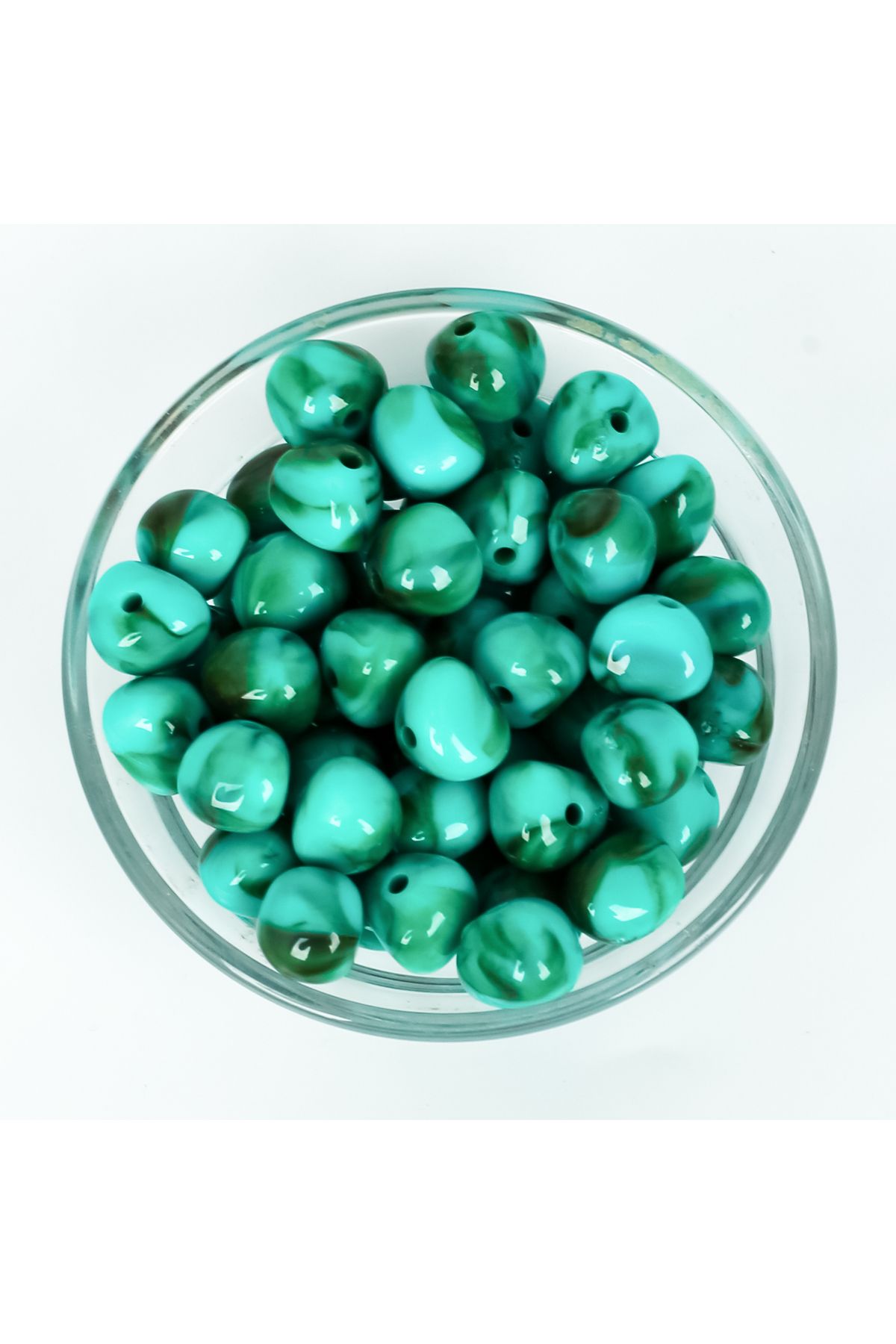 yfhobi 25 gram - 13 mm Firuze Desen Düzensiz Plastik Boncuk (25 gram - 23-24 Adet Arası)