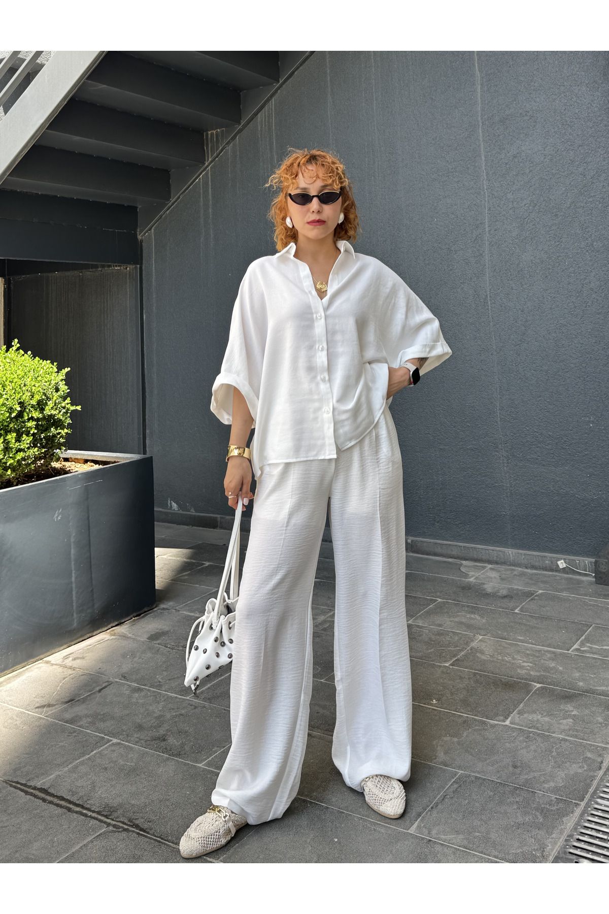 Bak'ap Premium Oversize Keten Gömlek-Keten Pantolon Keten 2'li Takım