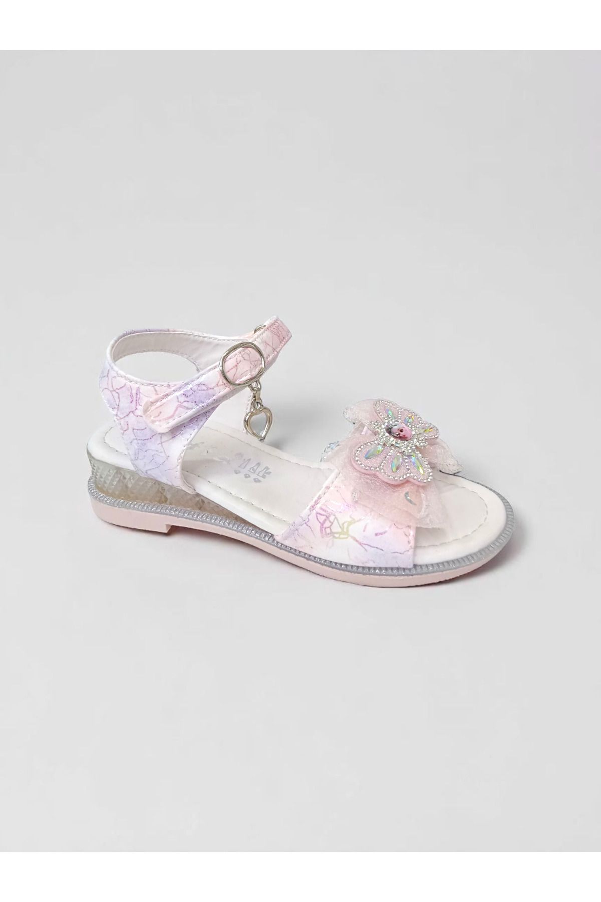 PATİK BEBE KIZ ÇOCUK PEMBE RENK DOLGU TABANLI FİGÜRLÜ ŞIK ABİYE SANDALET