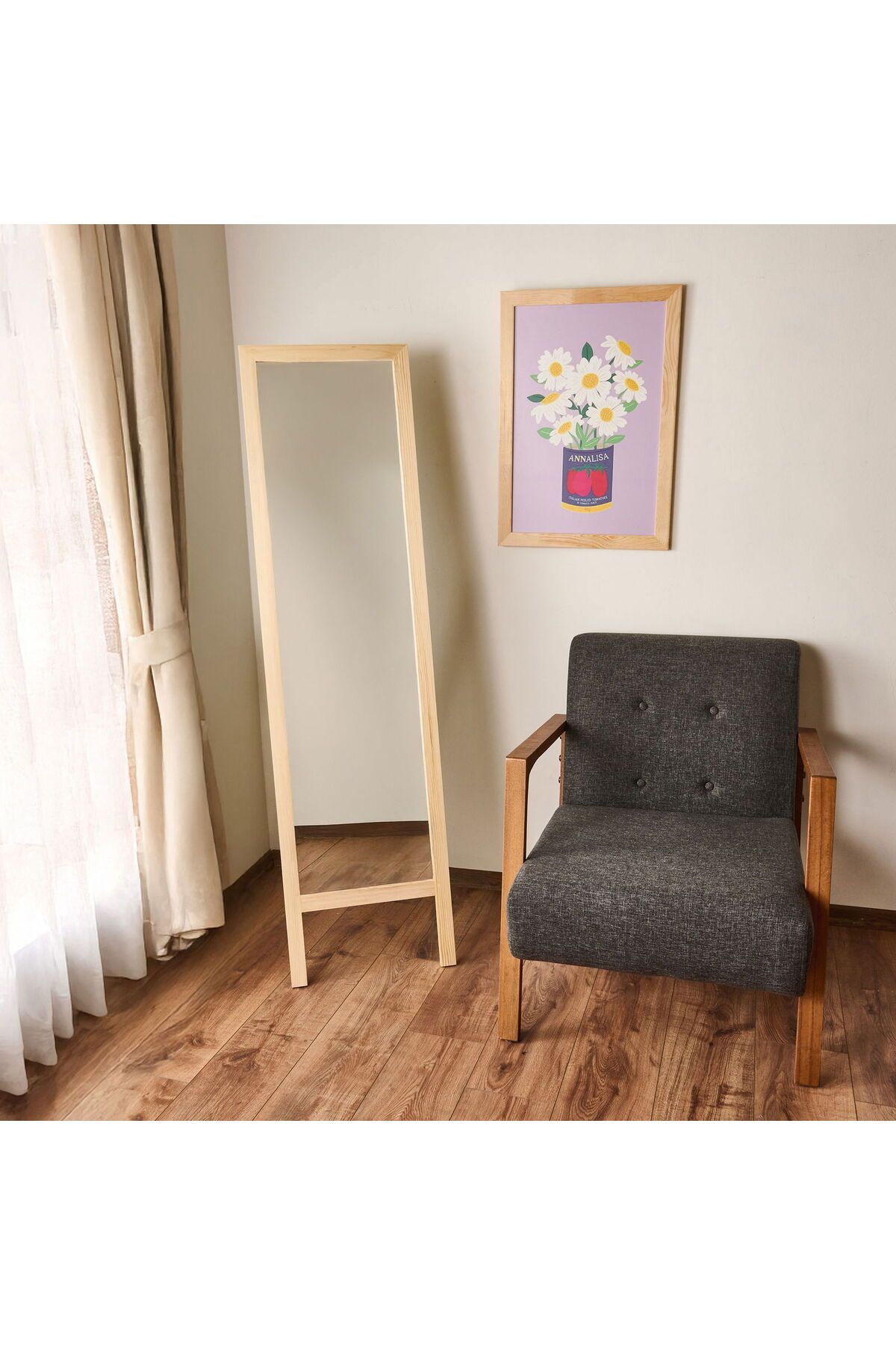 MATMEL Deco Ahşap Boy Aynası - Bej - 160x45 cm