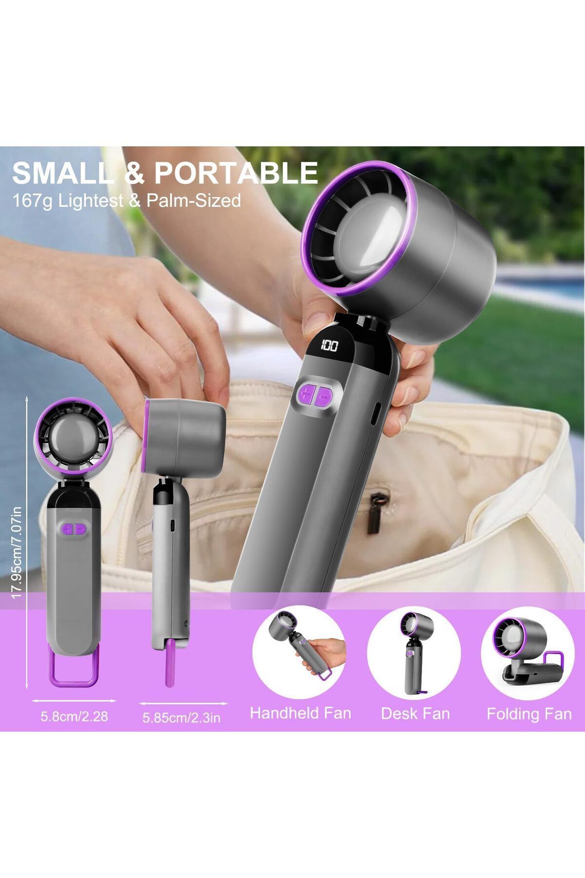 Generic-Portable Turbo Handheld Personal Fan for Travel and Office with USB Quick Cooling Feature (Gray) 9