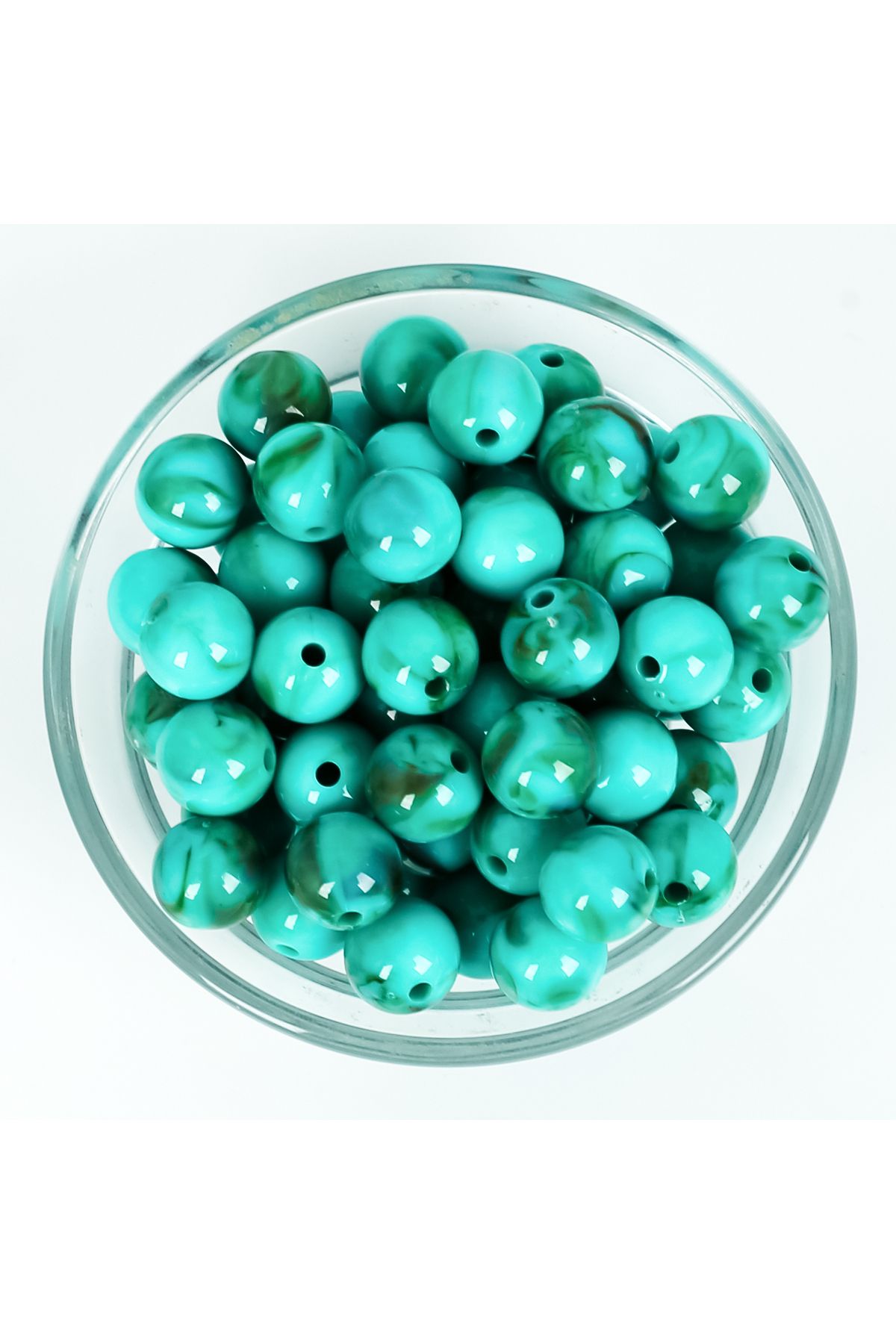 yfhobi 25 gram - 12 mm Firuze Desen Yuvarlak Plastik Boncuk (25 gram - 23-25 Adet Arası)