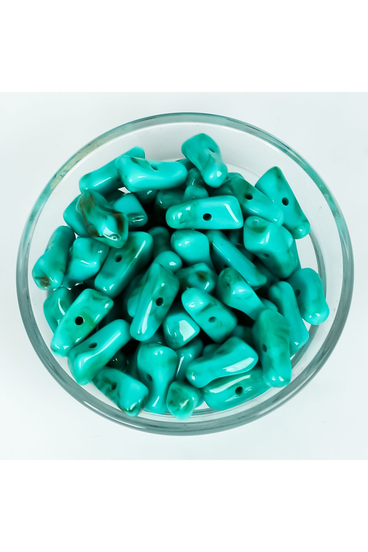 yfhobi 25 gram - 8x19 mm Firuze Desen Düzensiz Plastik Boncuk (25 gram - 30-33 Adet Arası)