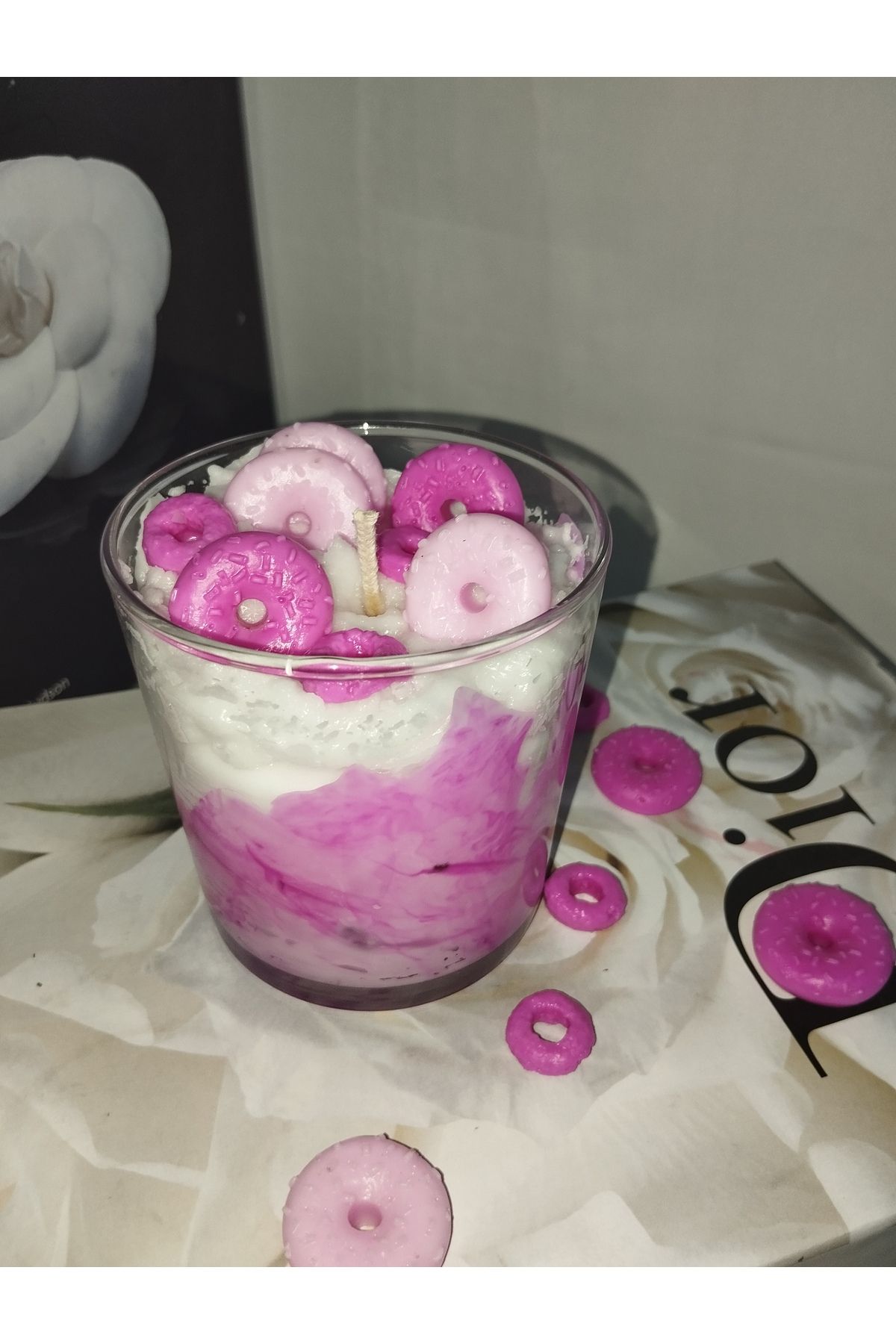 Skycandlee Donut Büyük Bardak Mango kokulu doğal soya wax mum