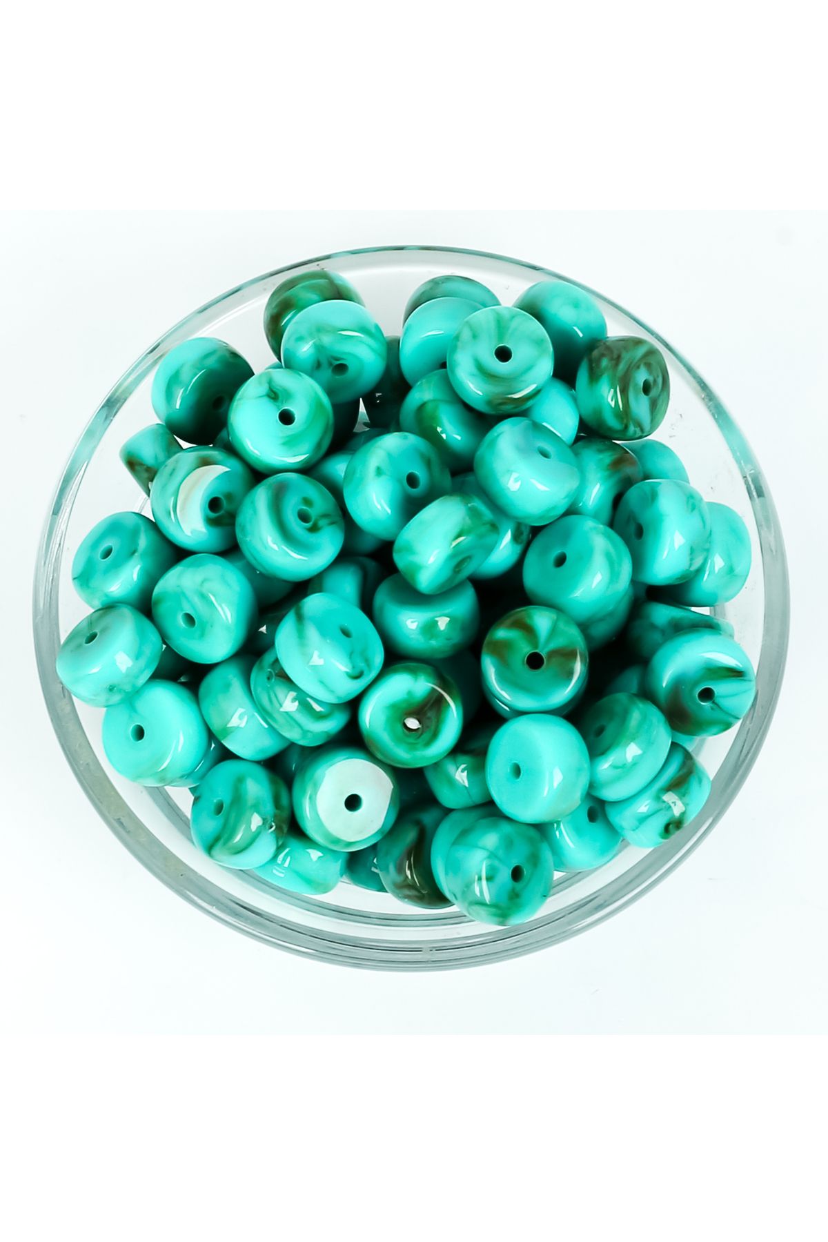 yfhobi 25 gram - 6x11 mm Firuze Desen Tekerlek Plastik Boncuk (25 gram - 33-35 Adet Arası)