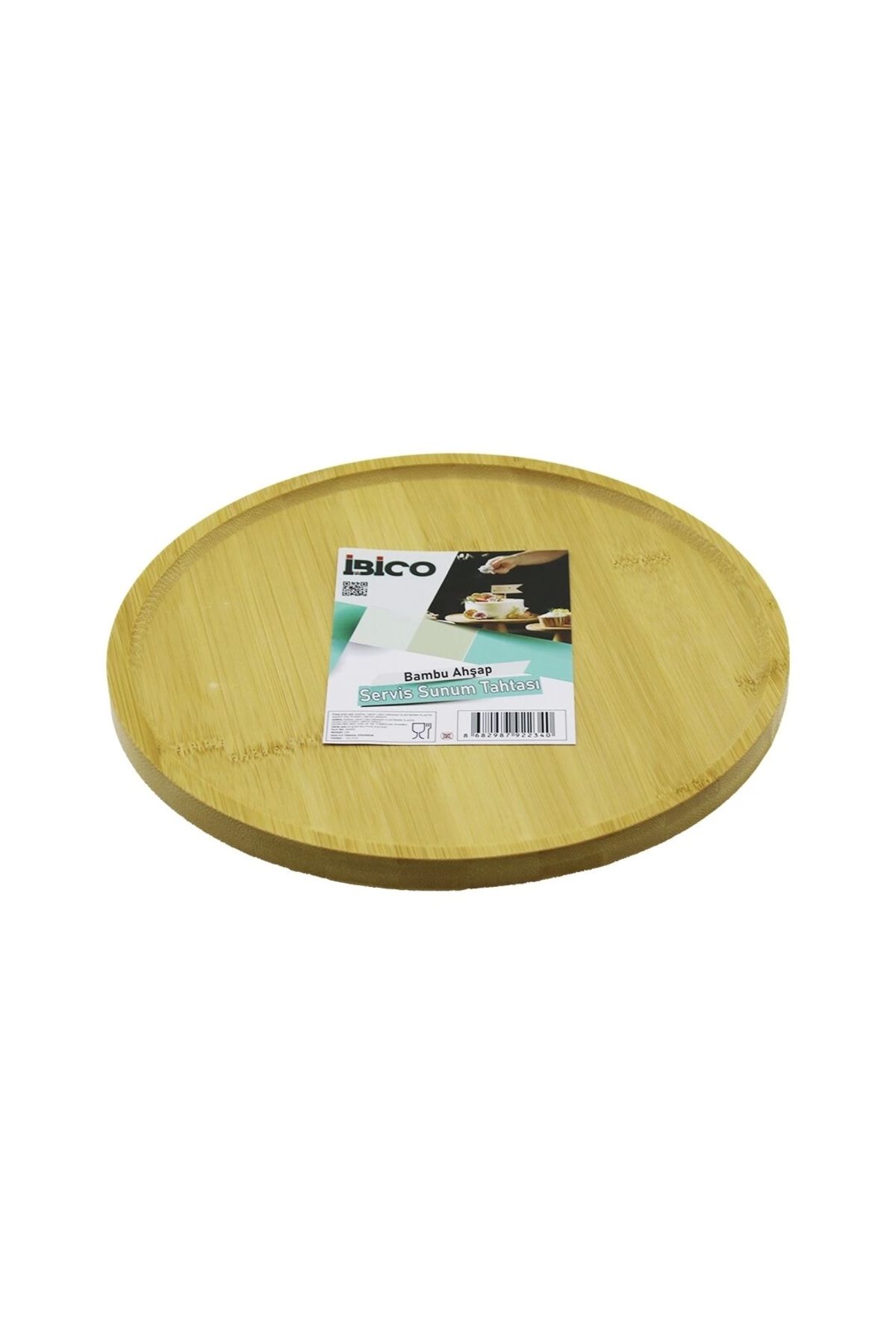 Lenaca Yuvarlak=24.5cm Ayaklı=4cm Kenarlı Yüzey Ahşap Bambu Sunum Tepsisi - Mini Sofra