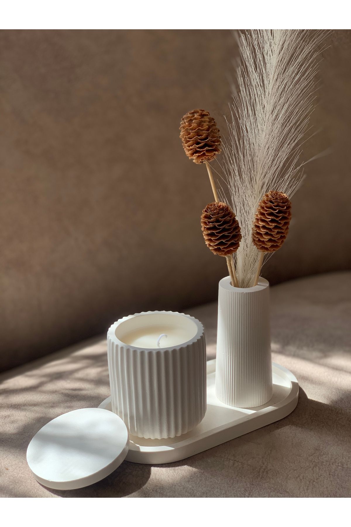 shop Dekoratif Kokulu Mum ve Kurutulmuş Çiçekli Vazo Seti | Minimalist Ev Dekoru