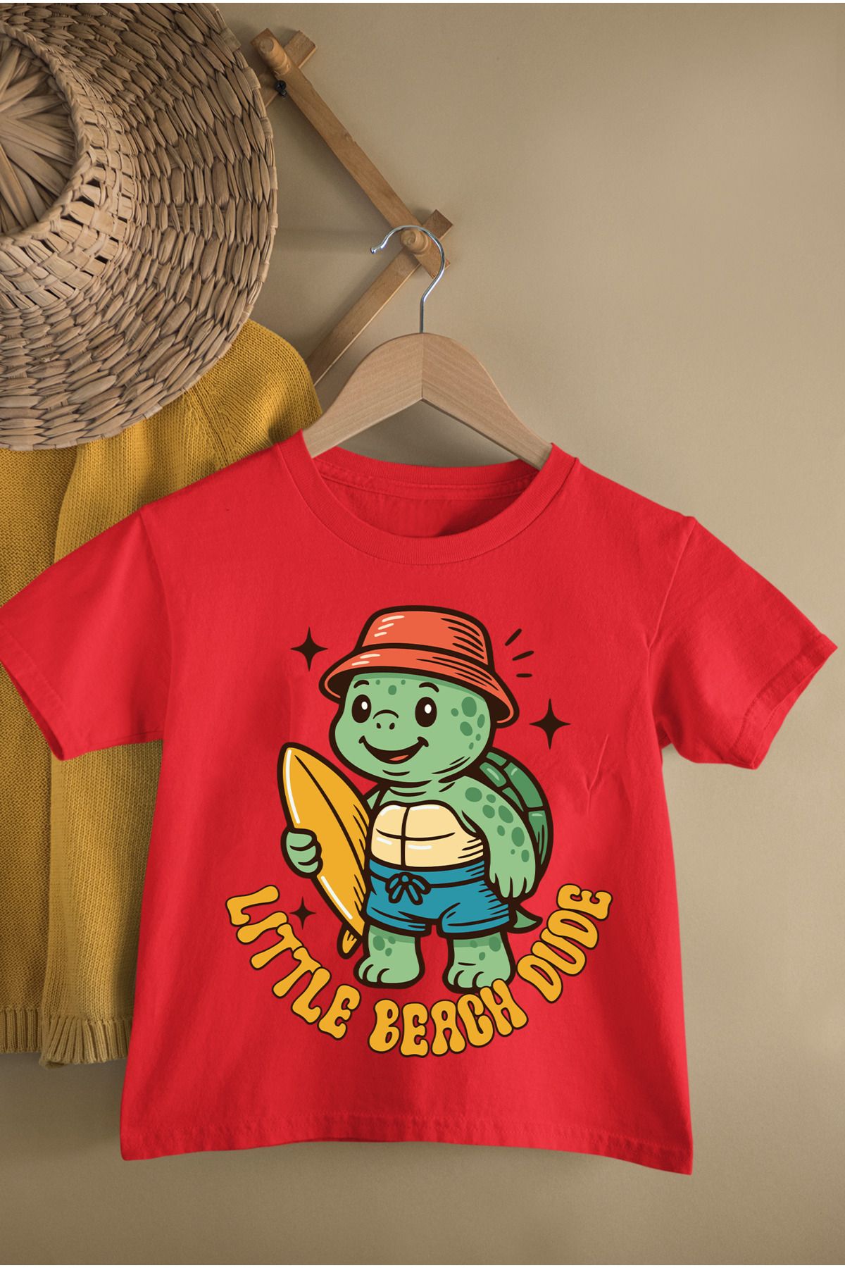 MAGORS LITTLE BEACH DUDE BASKILI PAMUKLU BİSİKLET YAKA KISA KOLLU GENÇ VE ÇOCUK TSHIRT