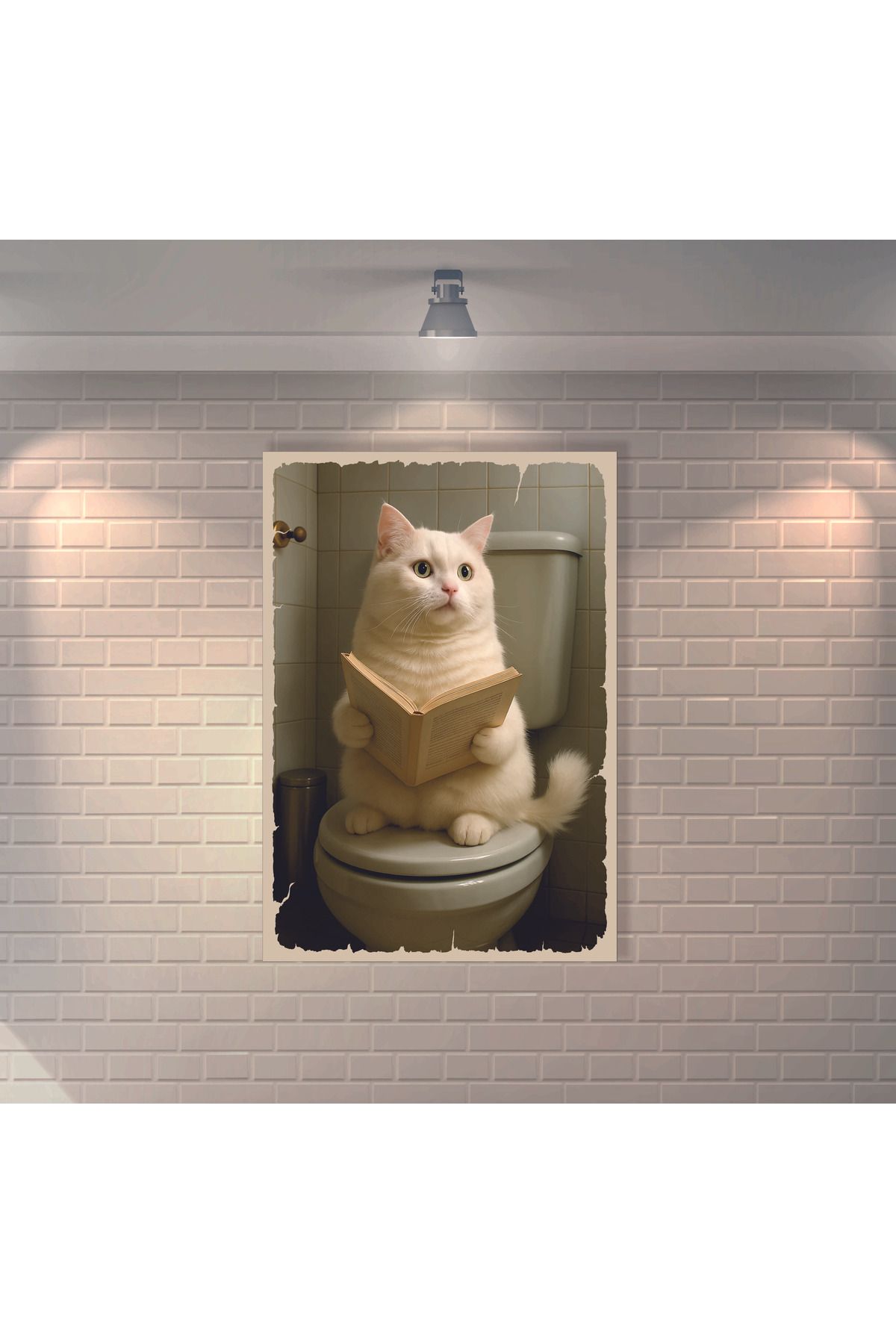 BBO REKLAM WC de ki Kitap Okuyan Kedi Retro MDF Duvar Dekarasyon Tablosu