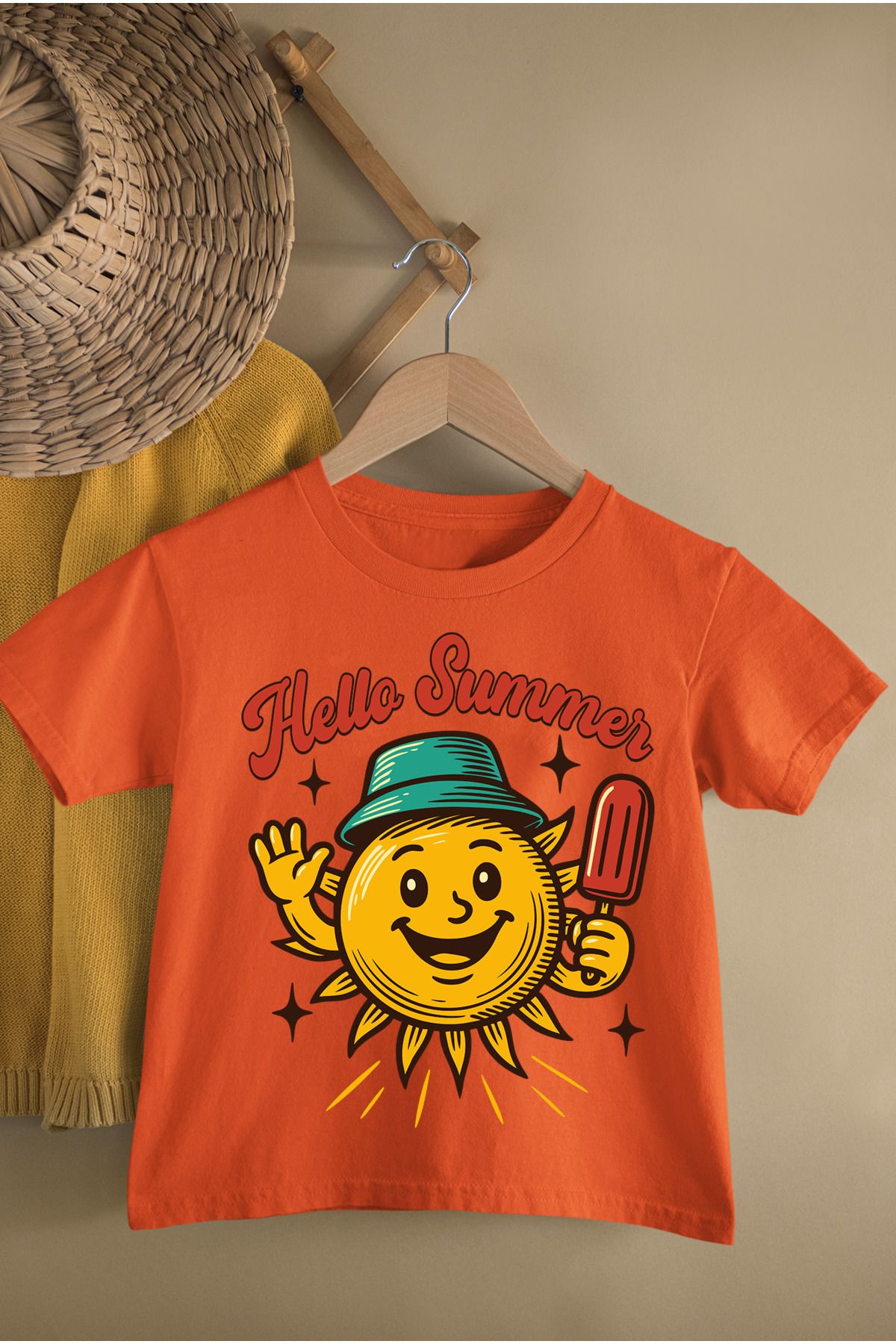 MAGORS HELLO SUMMER BASKILI PAMUKLU BİSİKLET YAKA KISA KOLLU GENÇ VE ÇOCUK TSHIRT