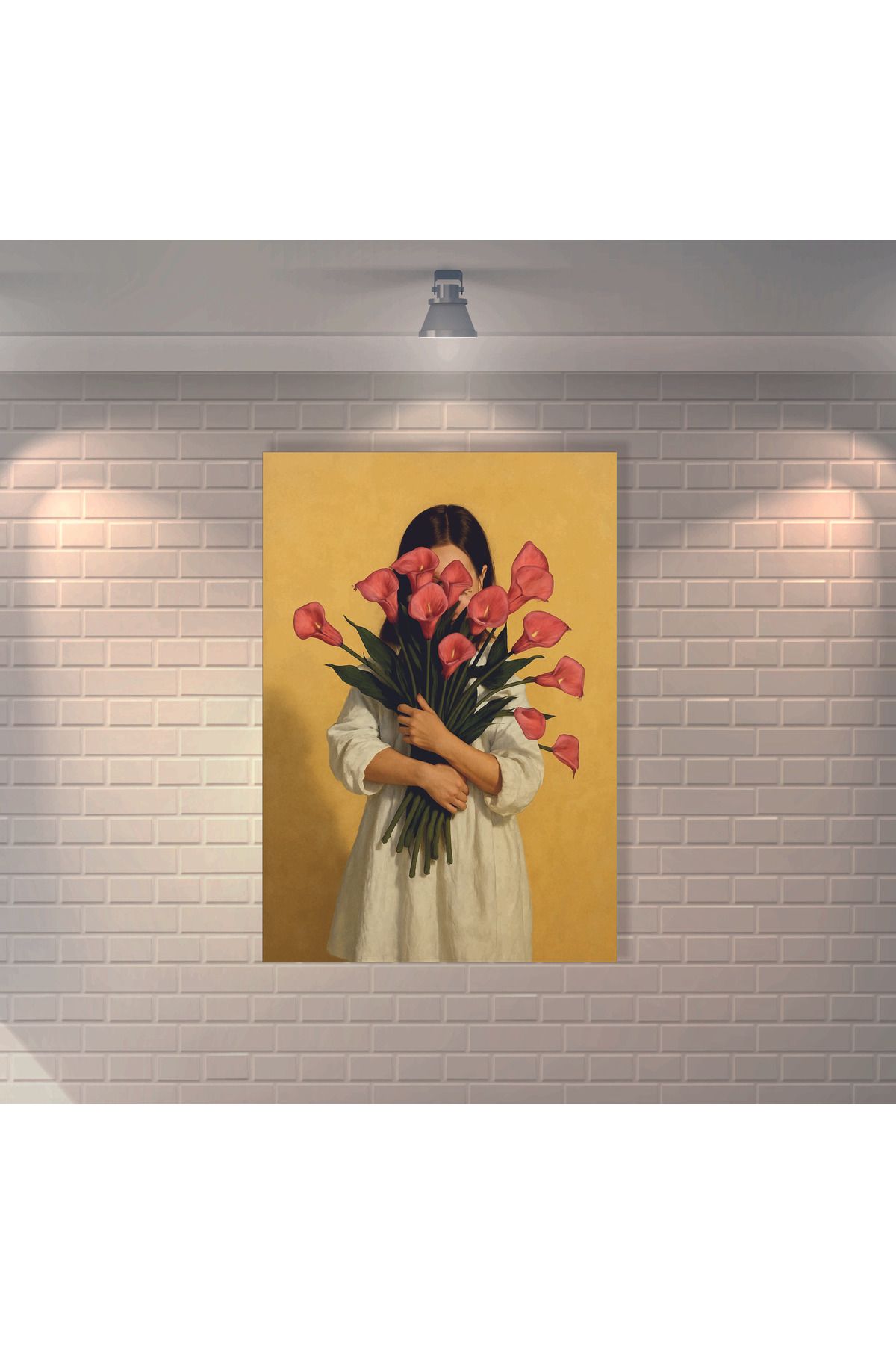 BBO REKLAM Kırmızı Çiçekler ve Kadın Retro MDF Duvar Dekarasyon Tablosu