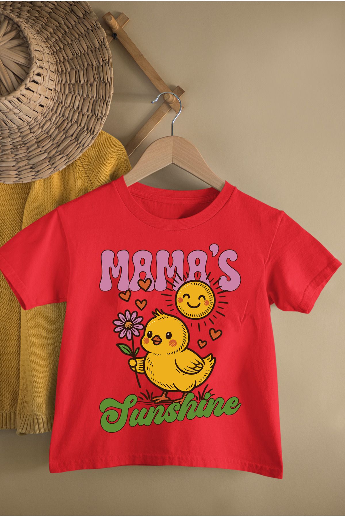 MAGORS MAMA'S SUNSHINE BASKILI PAMUKLU BİSİKLET YAKA KISA KOLLU GENÇ VE ÇOCUK TSHIRT