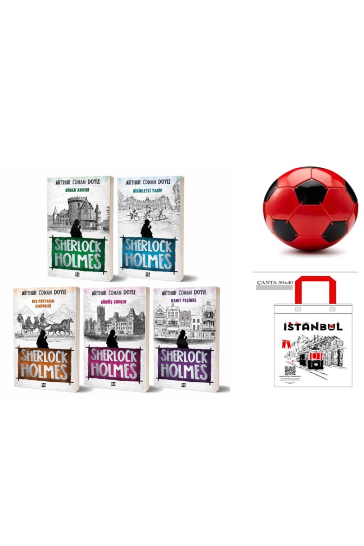 Dokuz Yayınları Sherlock Holmes kitap seti 5 li Set Futbol topu ve bez çanta hediyeli set2