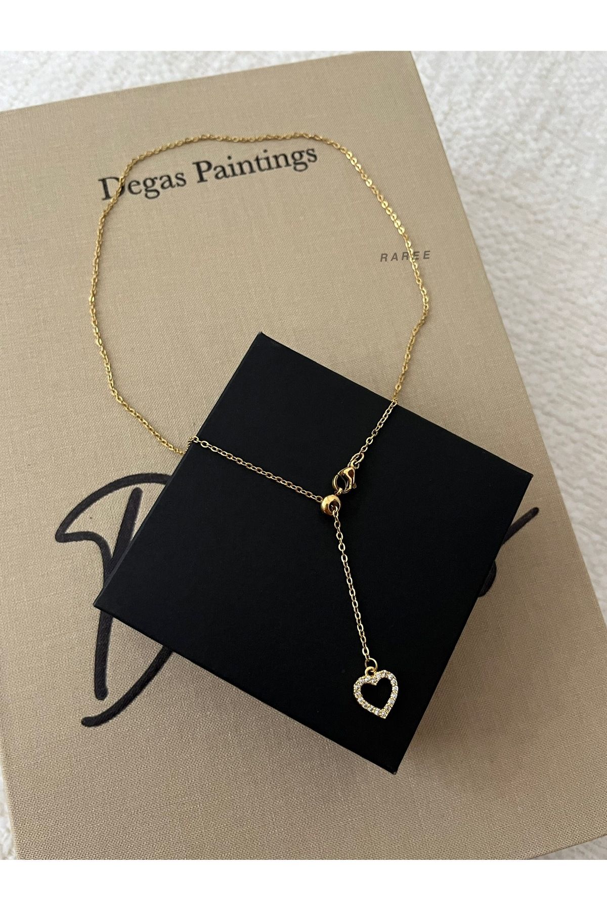 Raree Jewellery Asansörlü zirkon taşlı kalp sallantılı çelik zincirli kolye