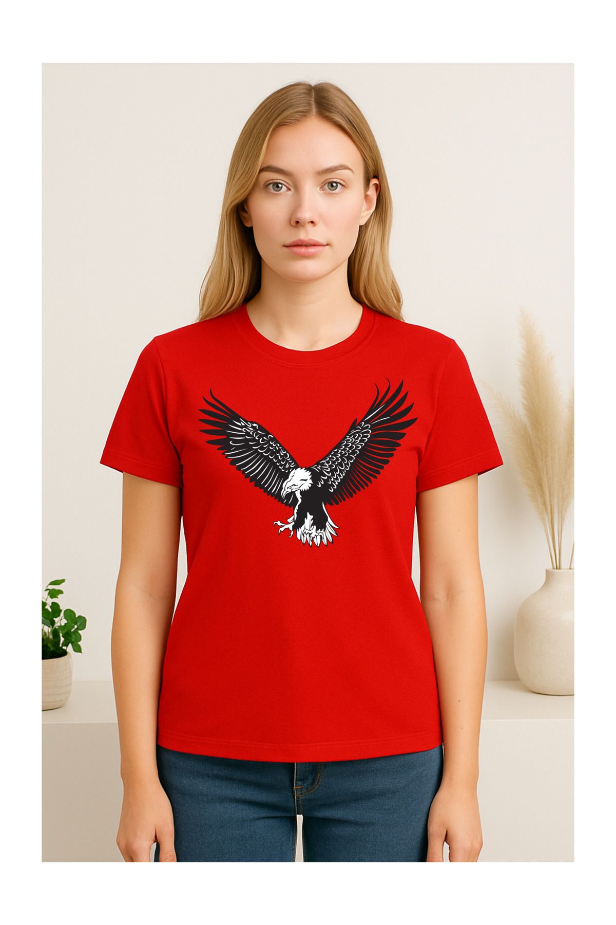 MODA Kısa Kollu, Regular Kalıp, Kartal Desenli, Pamuklu T-shirt