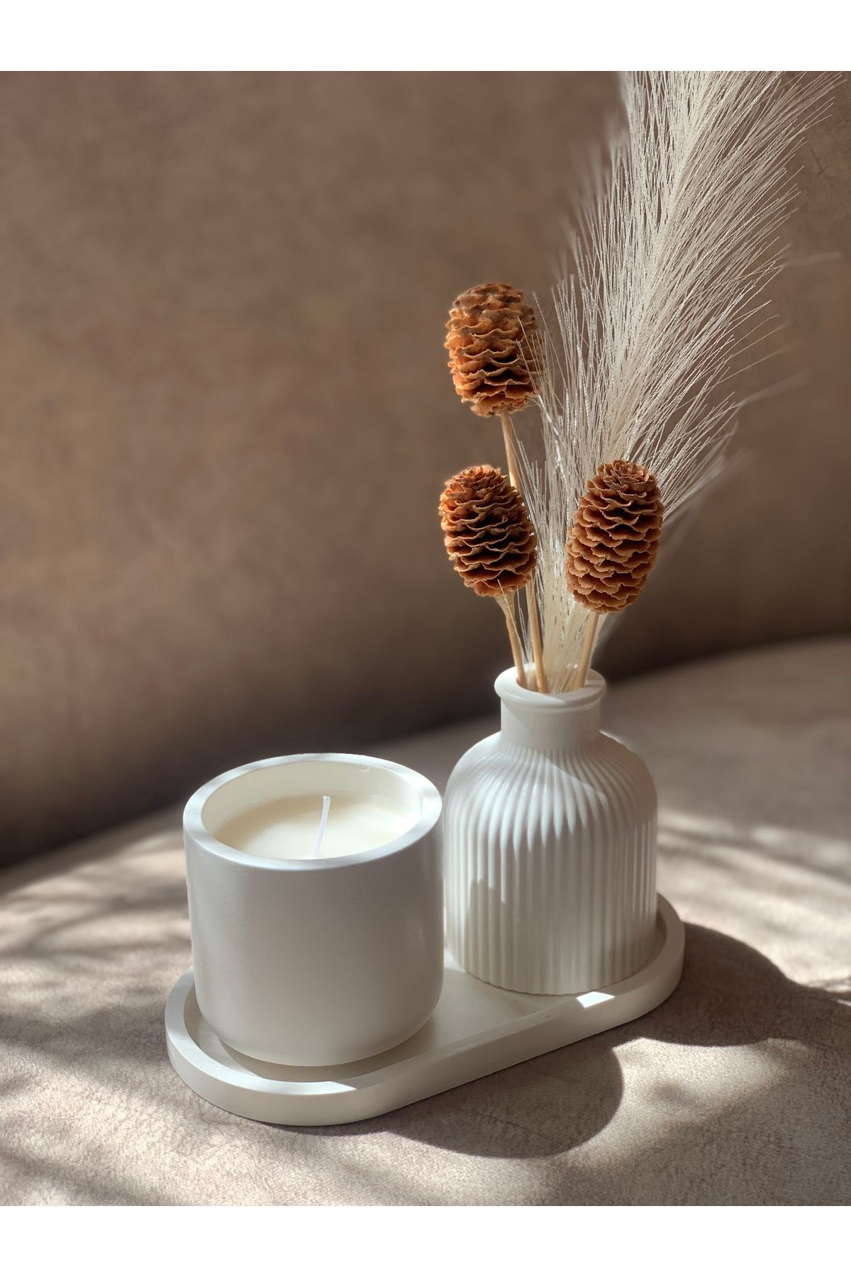 shop Dekoratif Kokulu Mum ve Kurutulmuş Çiçekli Vazo Seti | Minimalist Ev Dekoru