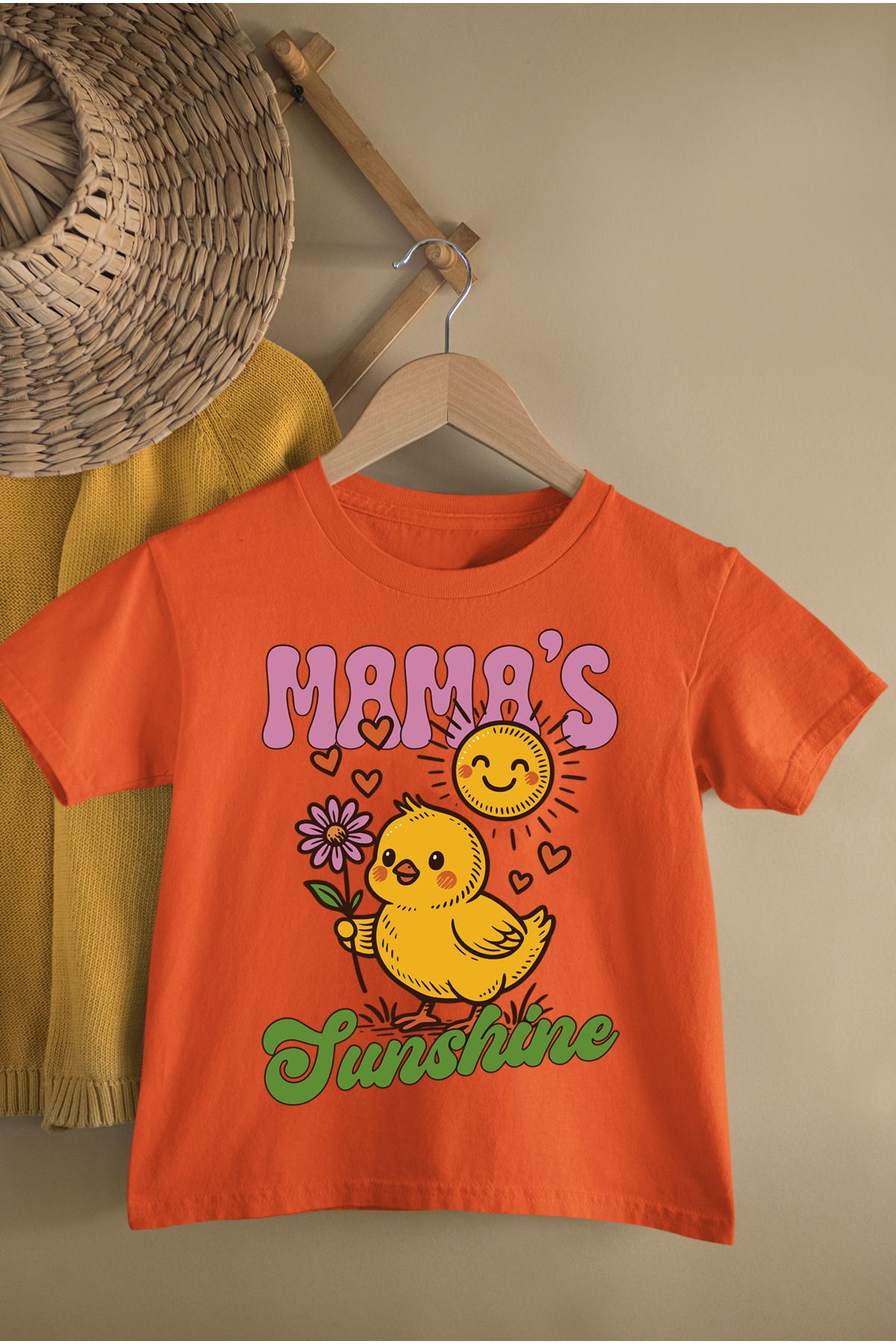 MAGORS MAMA'S SUNSHINE BASKILI PAMUKLU BİSİKLET YAKA KISA KOLLU GENÇ VE ÇOCUK TSHIRT