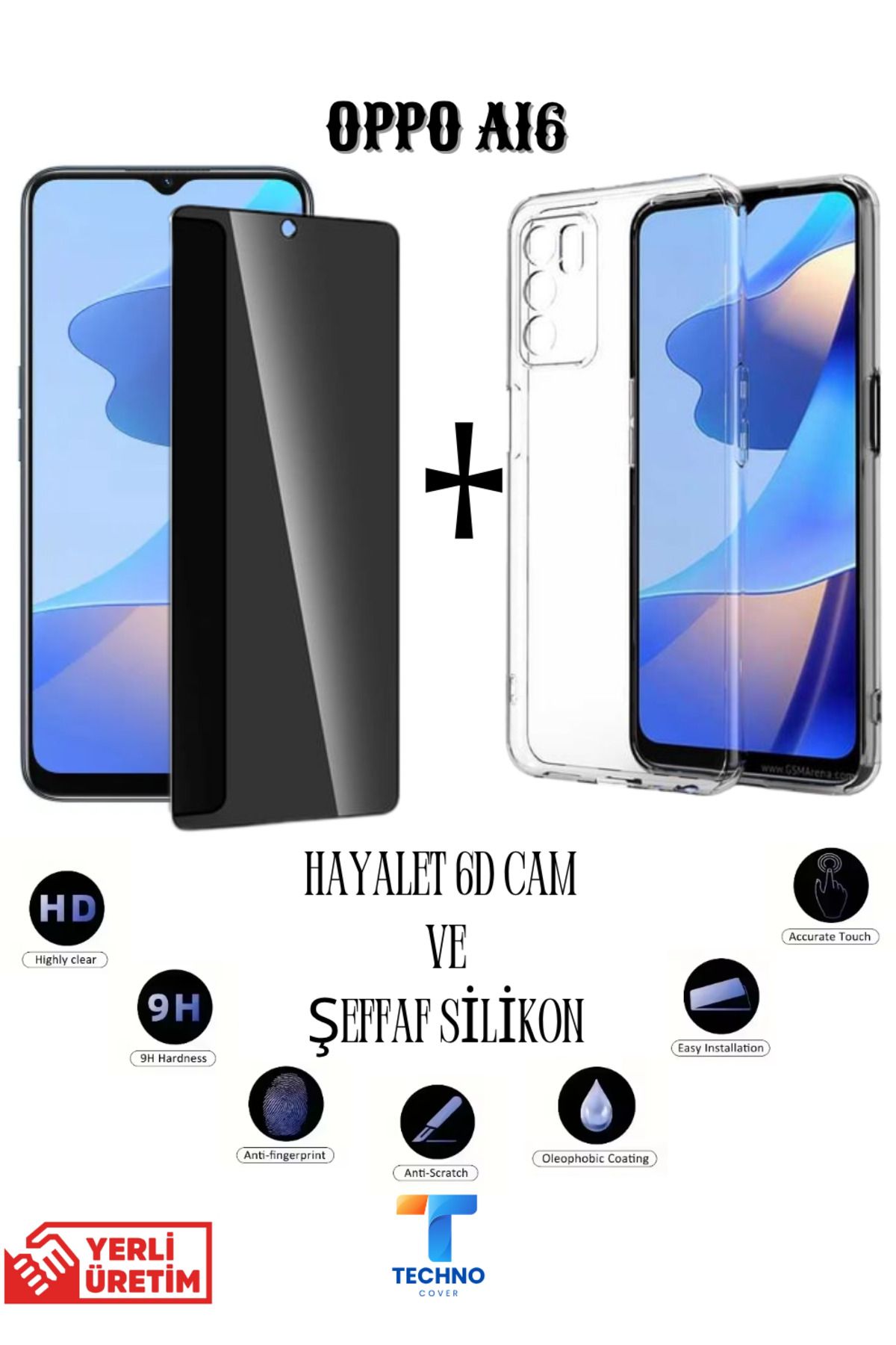 foxpower Oppo A16 Hayalet Ekran Koruyucu ve Şeffaf Kılıf 2li Avantajlı Paket