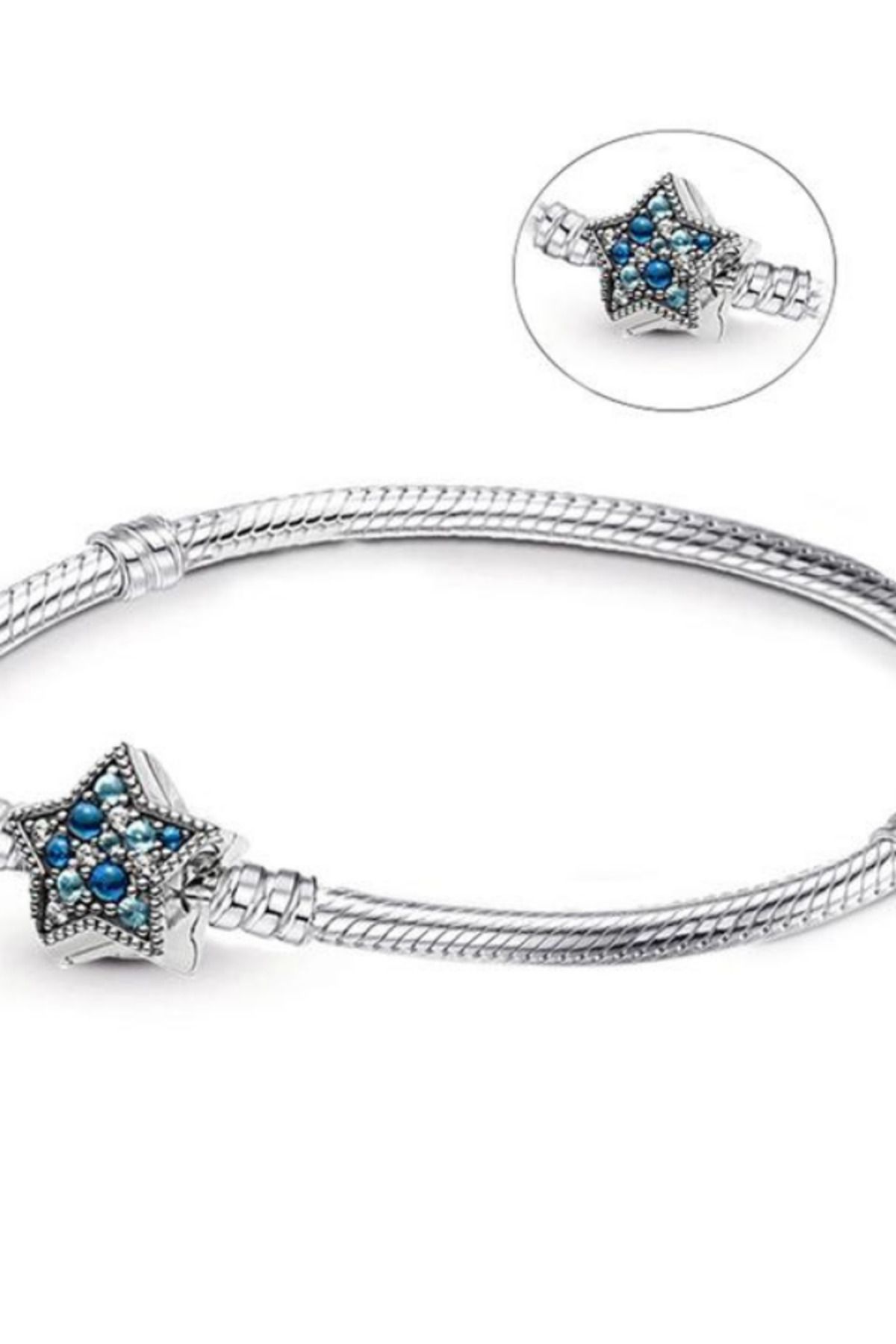 maisonleor Mavi Yıldız Klipsli Gümüş Bileklik Charm Taşıyıcı